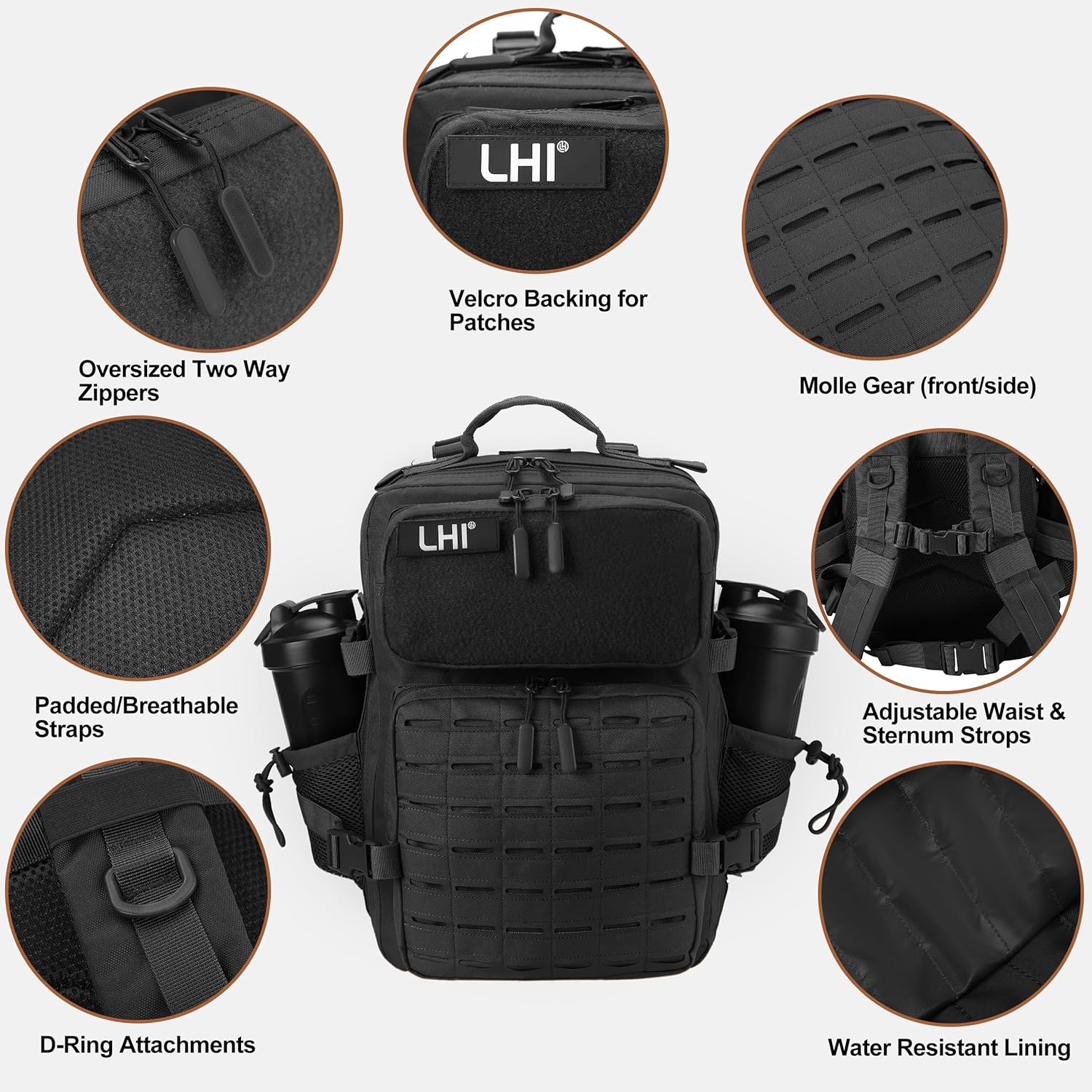 LHI Tactical Military Backpack for Men 25L/45L Large Molle Army Assault Pack 3 Day Hiking Rucksack With Bottle Holder - Image 6