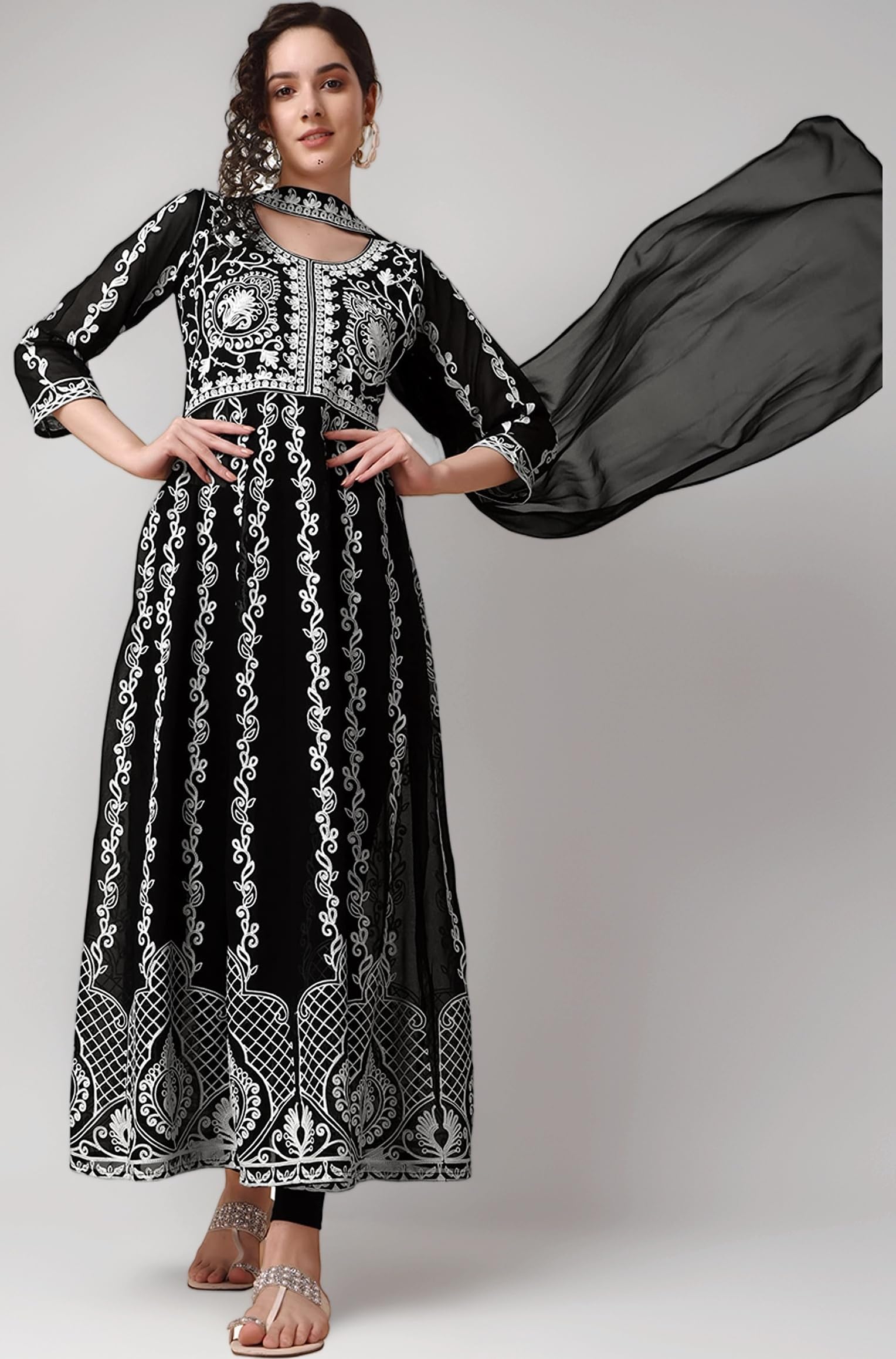 Women's Georgette Eid Special Sequine Lace Work Kurta With Dupatta | Eid Outfits