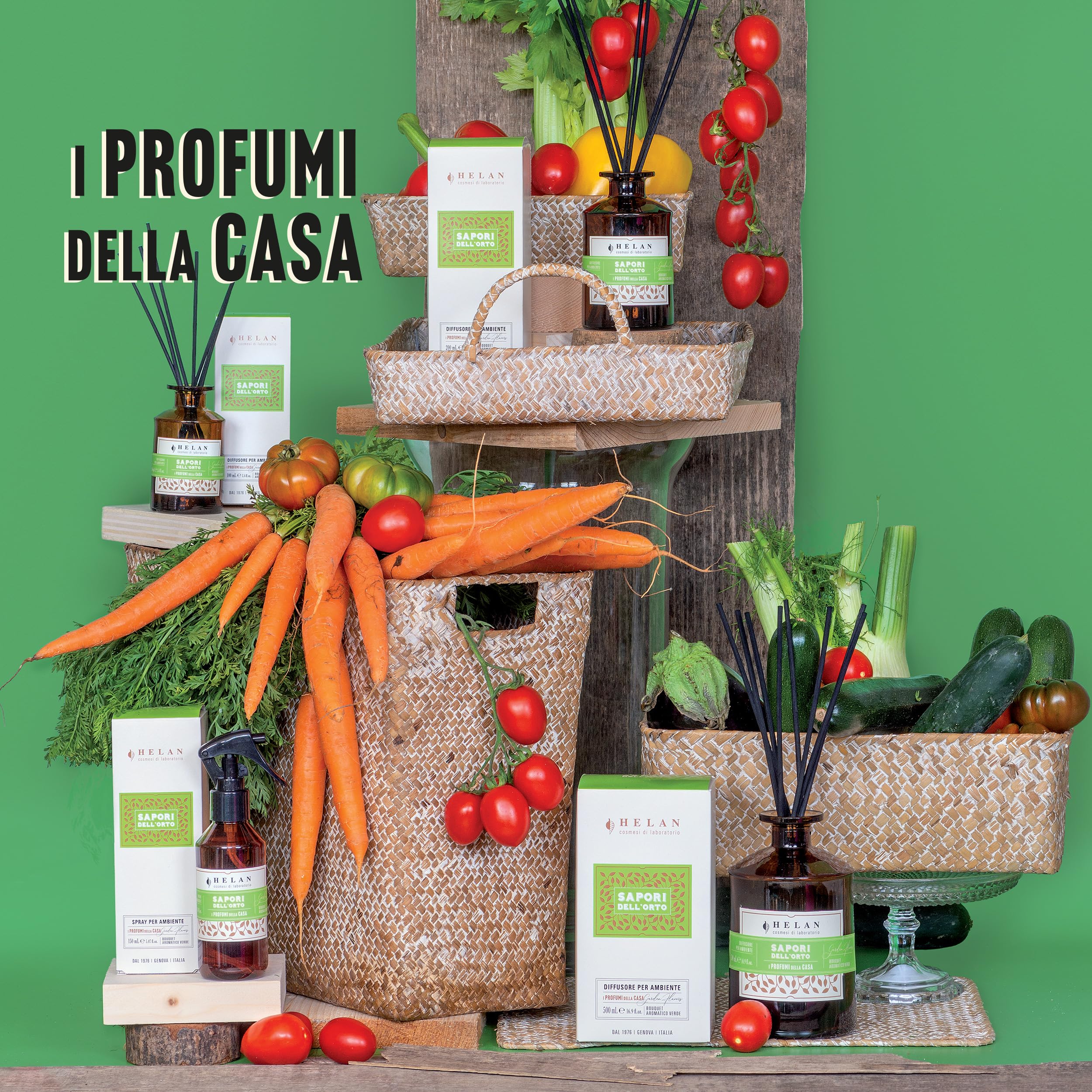Helan Sapori dell'Orto odświeżacz powietrza z pałeczkami do dyfuzorów z aromatycznymi i zielonymi nutami – pomysł na prezent odświeżacz powietrza i odświeżacz powietrza, 500 ml, wyprodukowano we