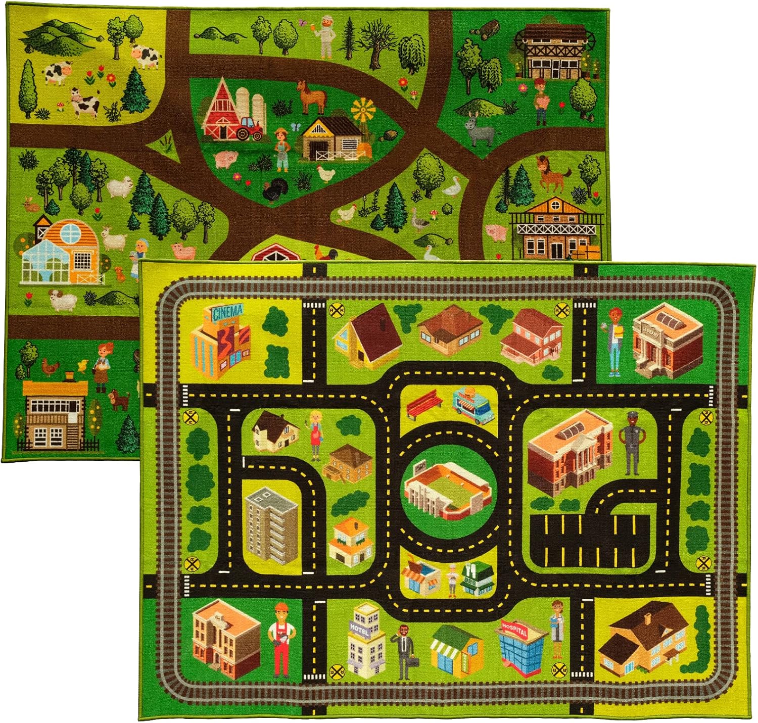 EXCELLO GLOBAL PRODUCTS Kids Activity Rugs Set 4.92 x 6.56 ft. - Country and City Roads