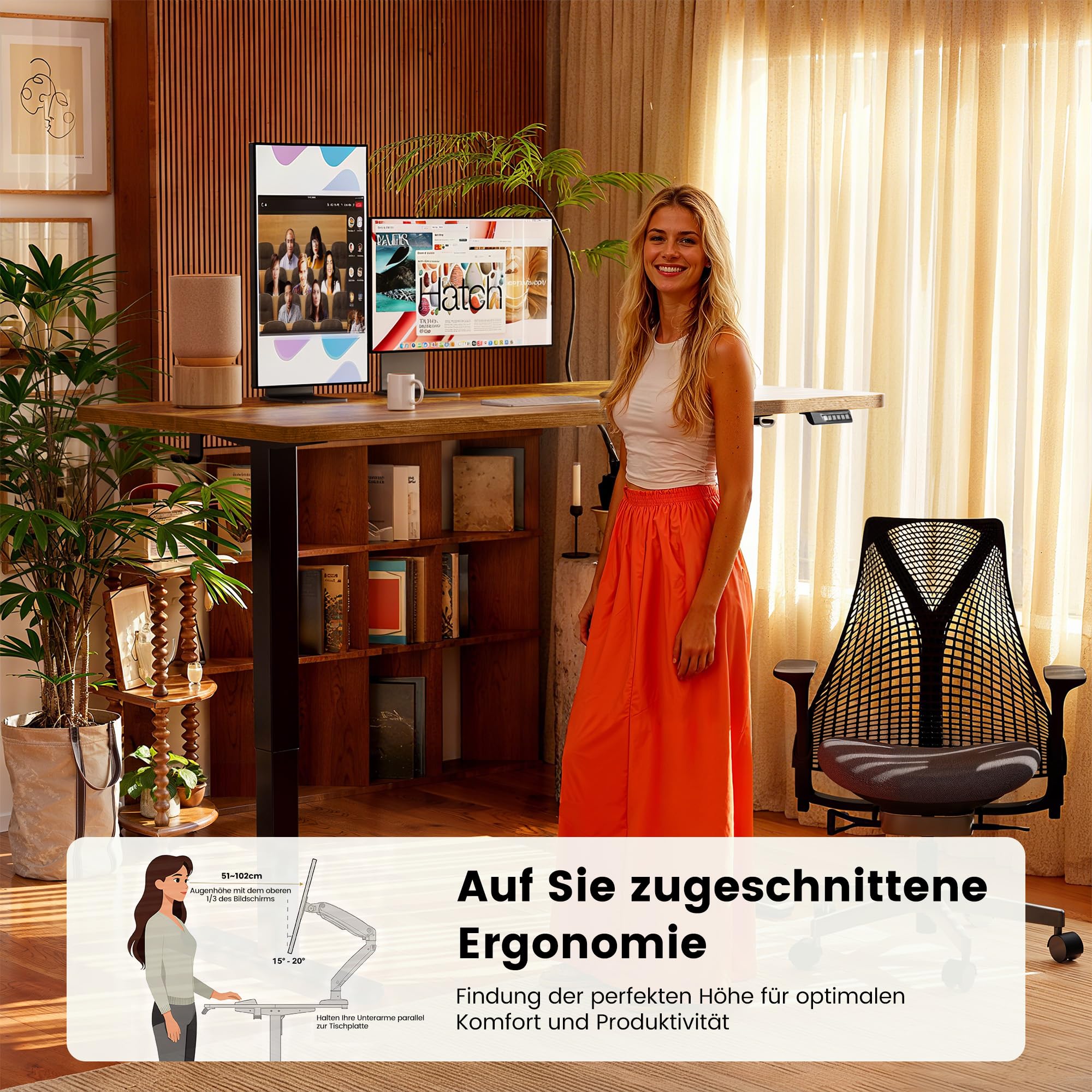 ErGear Elektrisch Höhenverstellbarer Schreibtisch 160 x 80 cm, Schreibtisch Höhenverstellbar mit 4-Gedächtnis-Smart-Pult für Home-Office mit Verbindungsplatte