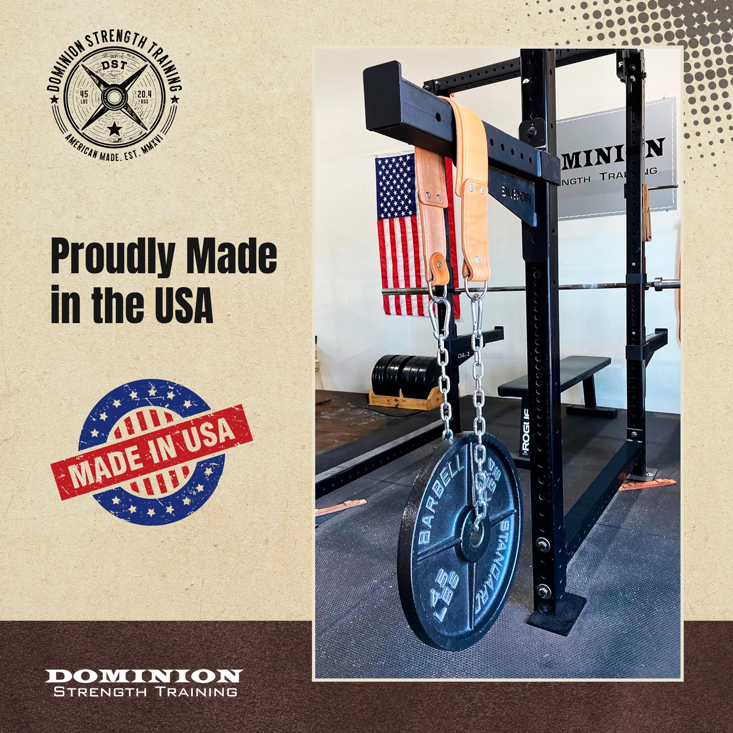 Dominion Strength Training Heavy-Duty Leather Dip Belt with Steel Chain - Ultimate Accessory for Weighted Pullups, Dips, and Progressive Overload