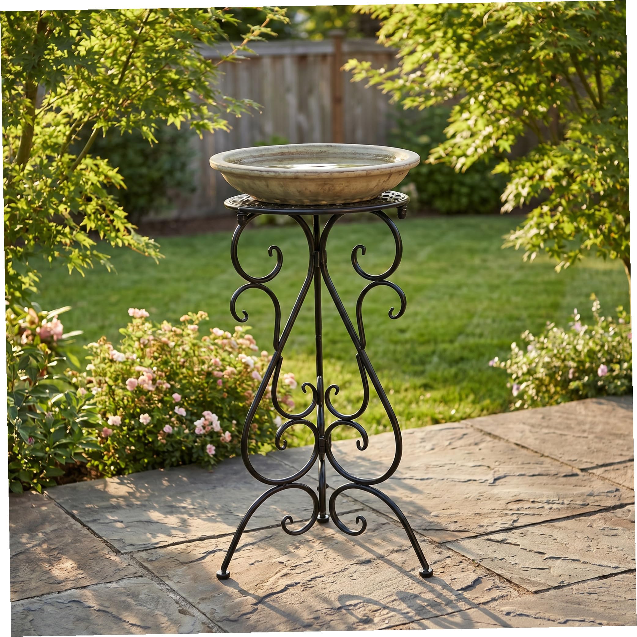 EXCEART Soporte para Baño de Aves de Hierro Negro de 22 Pulgadas Base Ancha y Diseño de Tripié Estable para Patio y Porche