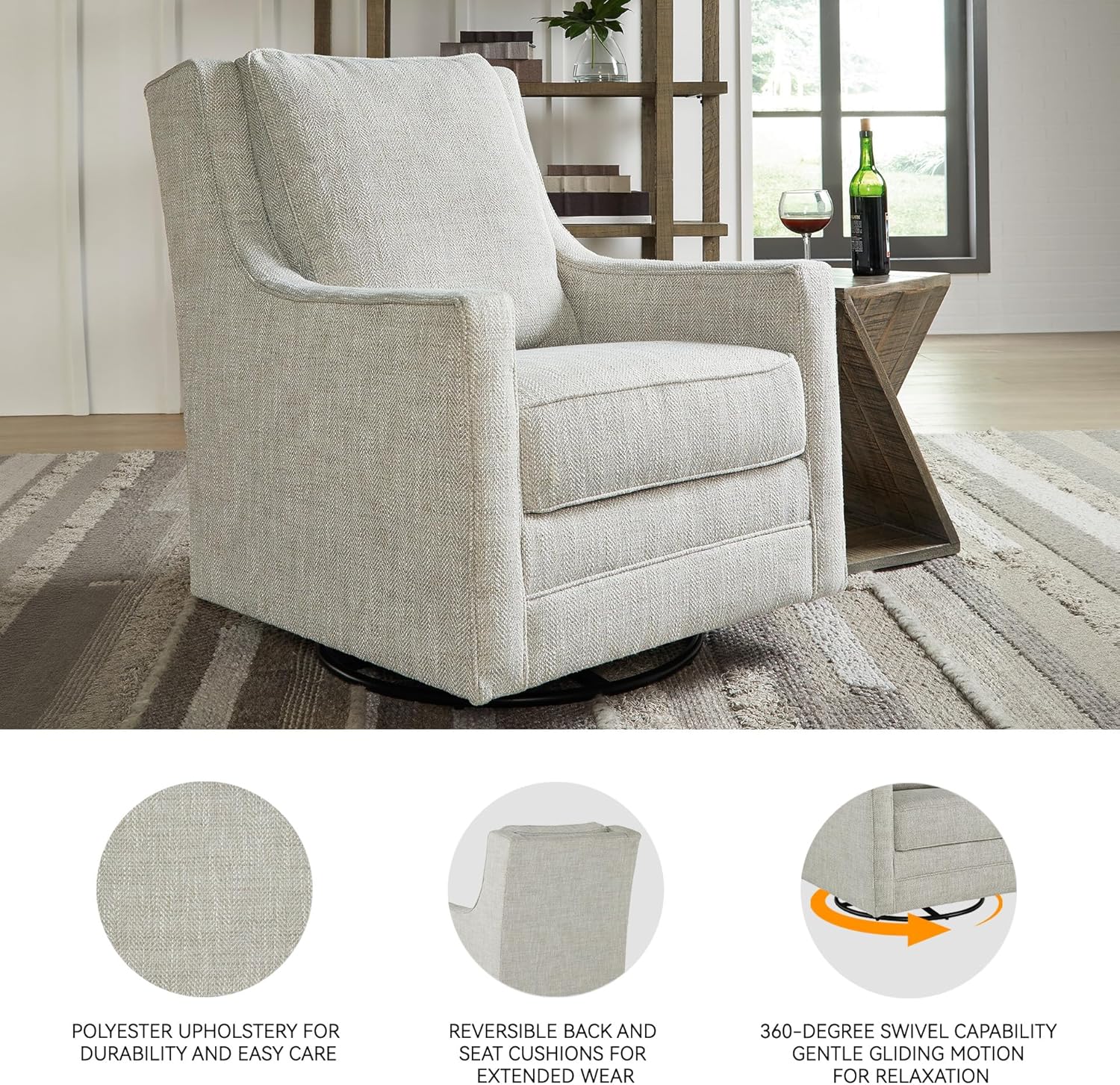 Signature Design by Ashley Kambria Casual Upholstered Swivel Glider Accent Chair, Gray