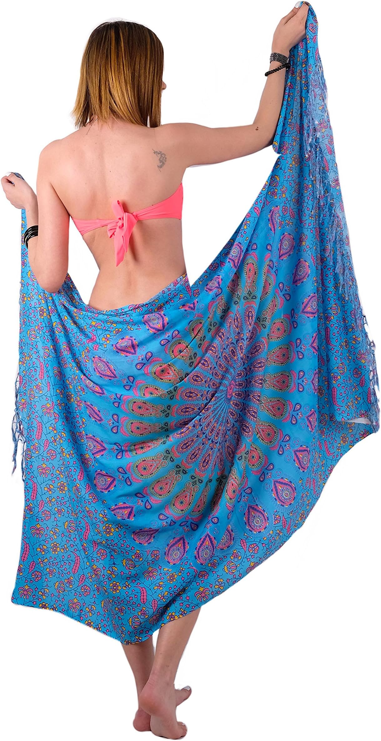 Boho Chic Sarong - Gorgeous Hand-Printed Bohemian Pareo - Endlessly Versatile Uses: Bikini Swimsuit Cover Up, Beach Blanket, Tapestry, Dress, Wall Hanging, Throw by Mandala Life ART Orange Large