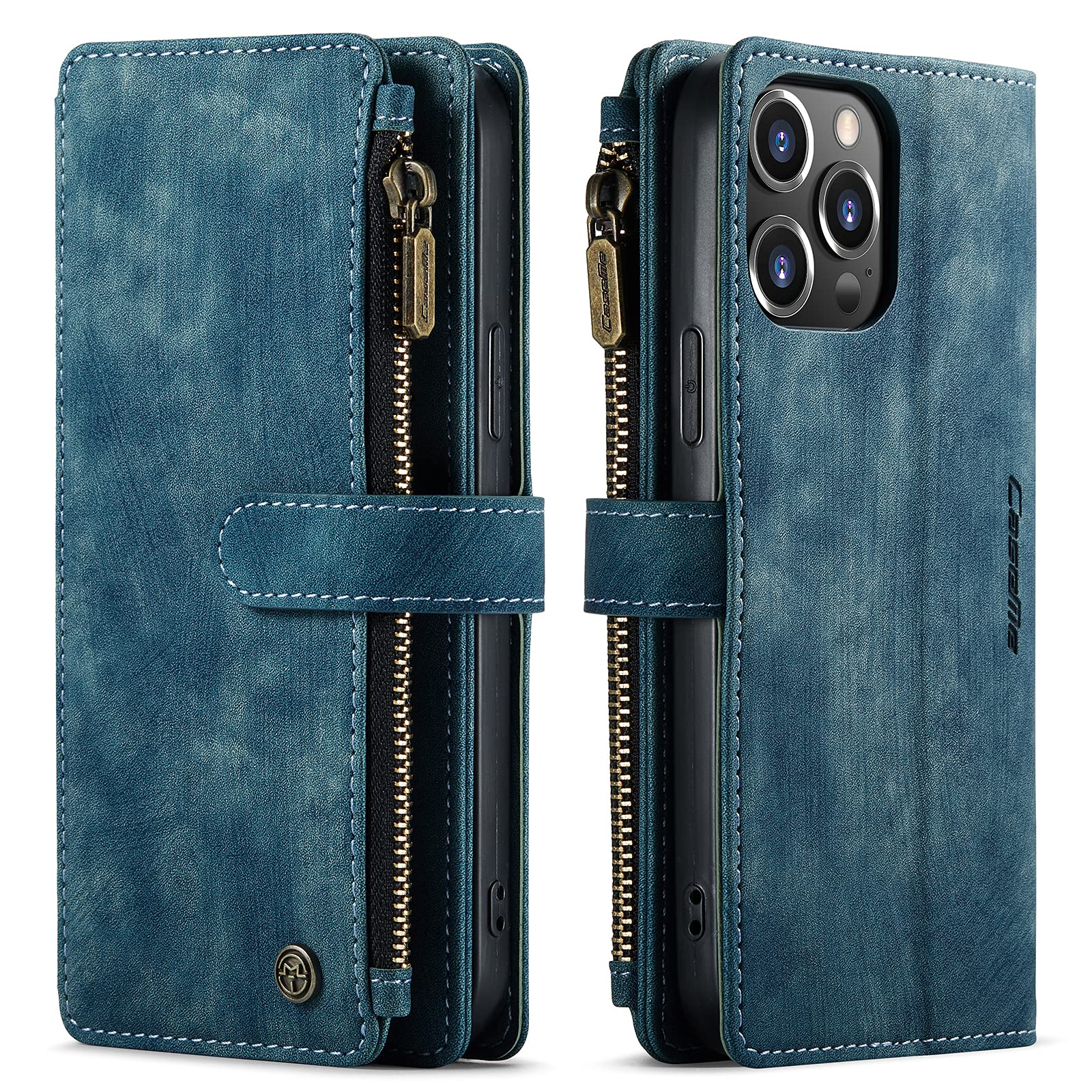 Arlgseln Case for iPhone 11 12 13 2021 Genuine Leather Cell Phone Case 7 Cards Slot Wallet Zipper Pouch RFID Blocking Cover Stand for iPhone 11 6.1 inch (Blue, 11)