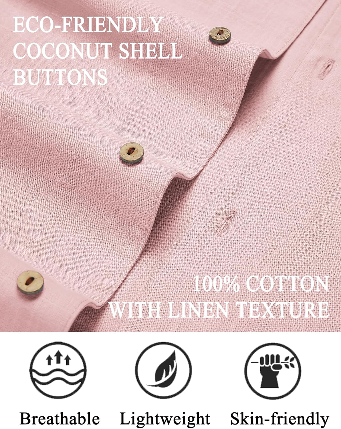 COOFANDY Mens Casual Cotton Linen Shirt Short Sleeve Button Up Shirts Summer Beach Top Pink - Image 2