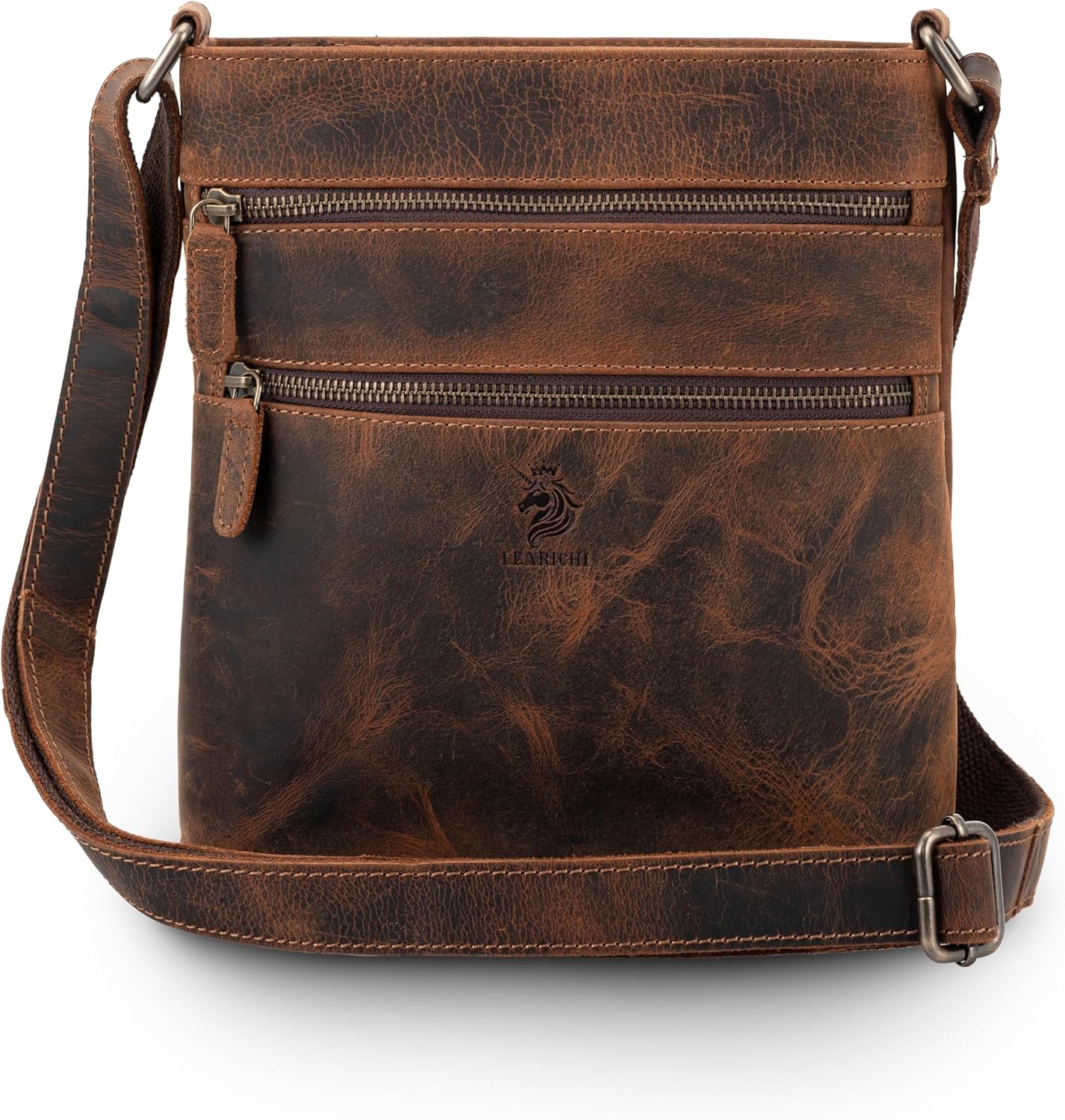 Genuine Leather Crossbody Shoulder Sling Bags for Women, Premium Hunter Leather Cross Body Bag Vintage Style Distressed Cross Over Travel Purse Handbag