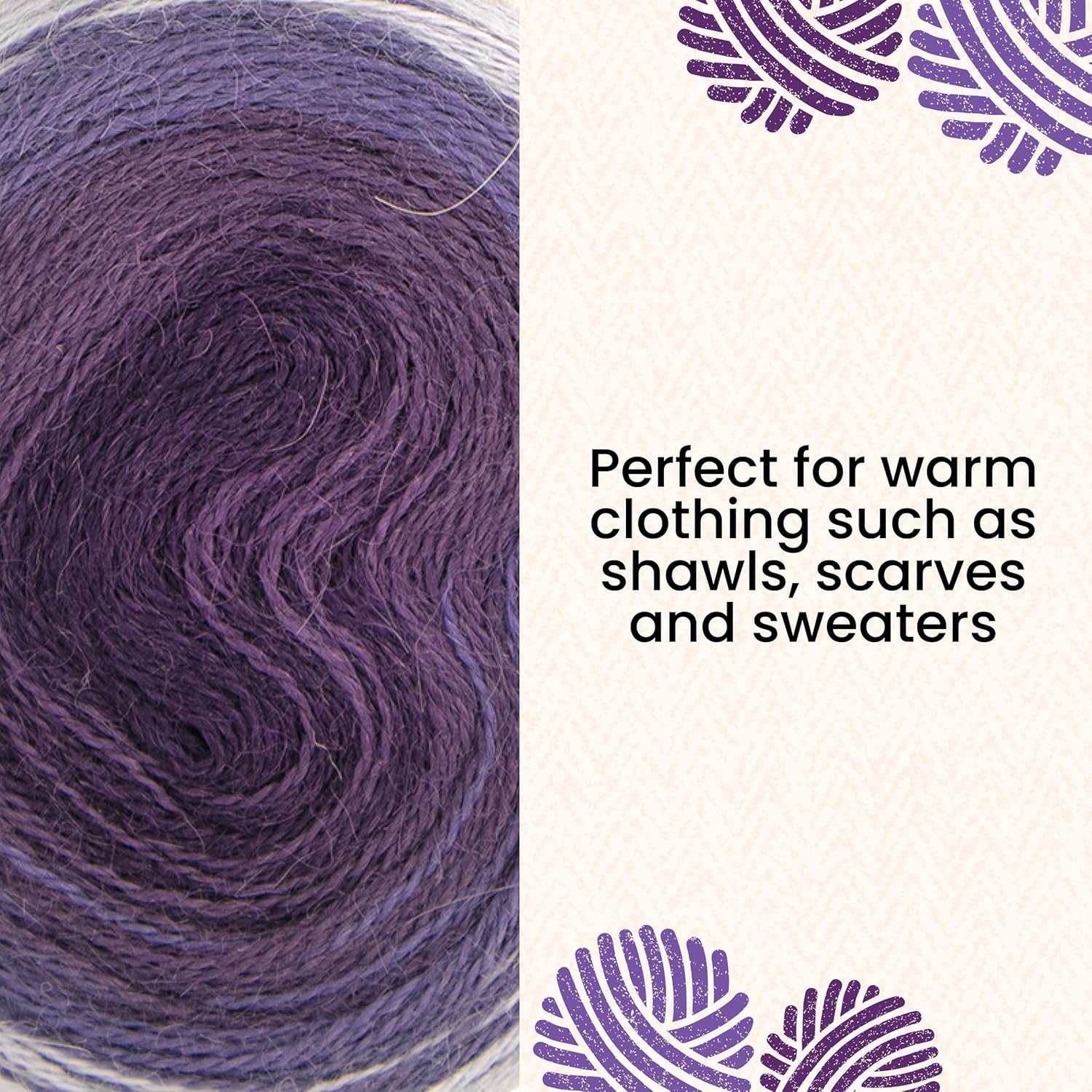 HiKoo Concentric Yarn Cake, 100% Baby Alpaca Wool Gradient Yarn for Knitting, Crocheting, and Crafts, 437 Yards, (#1034 - Shades of Purple)