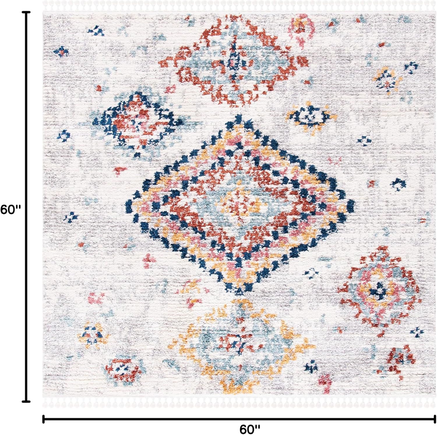 Ivory Diamond Synthetic Square Area Rug, 5' x 5'