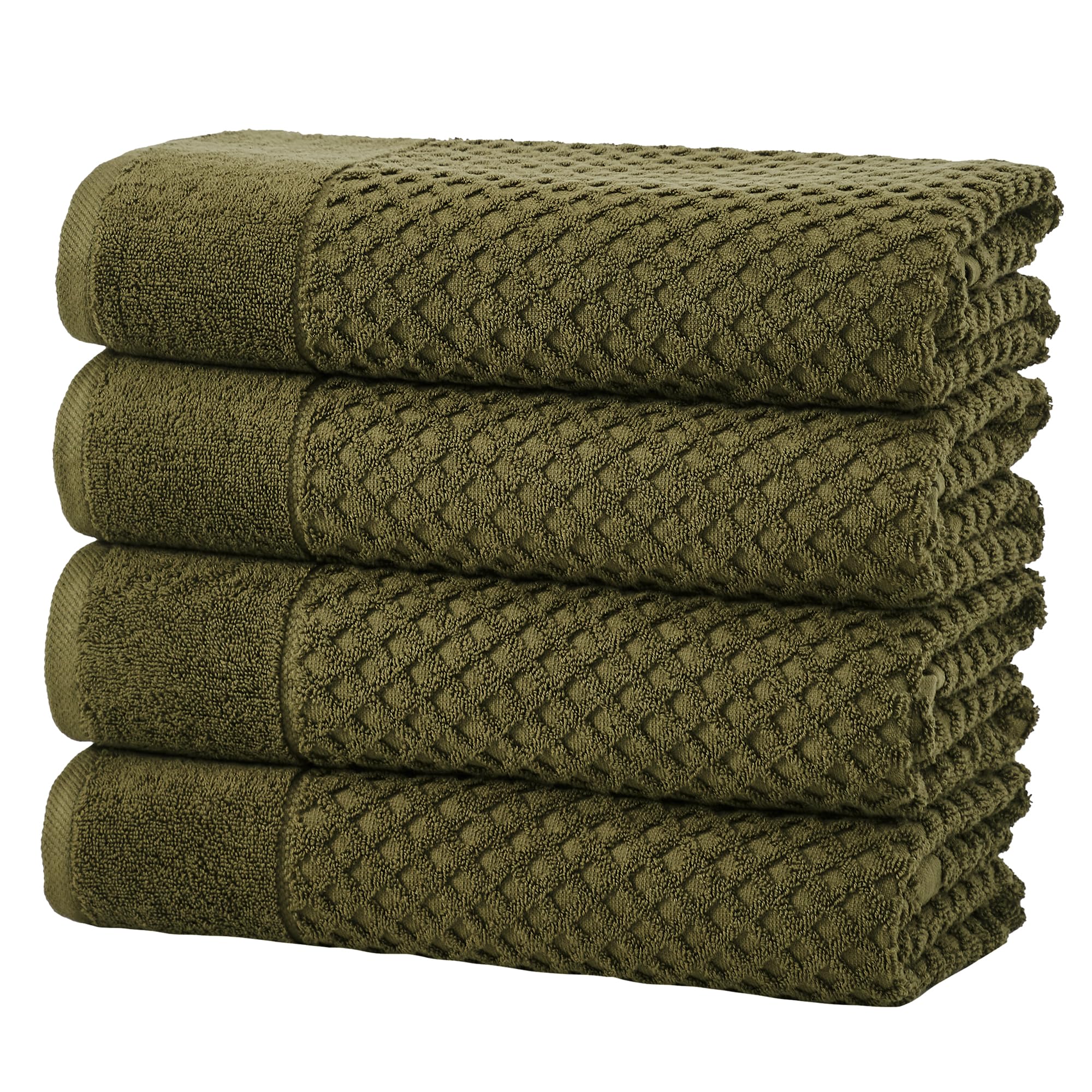 Great Bay Home Bath Towels - 100% Cotton 4 Pack 54x27 Bath Towel Set - Absorbent, Durable, Quick-Dry Towels for Bathroom (Olive)