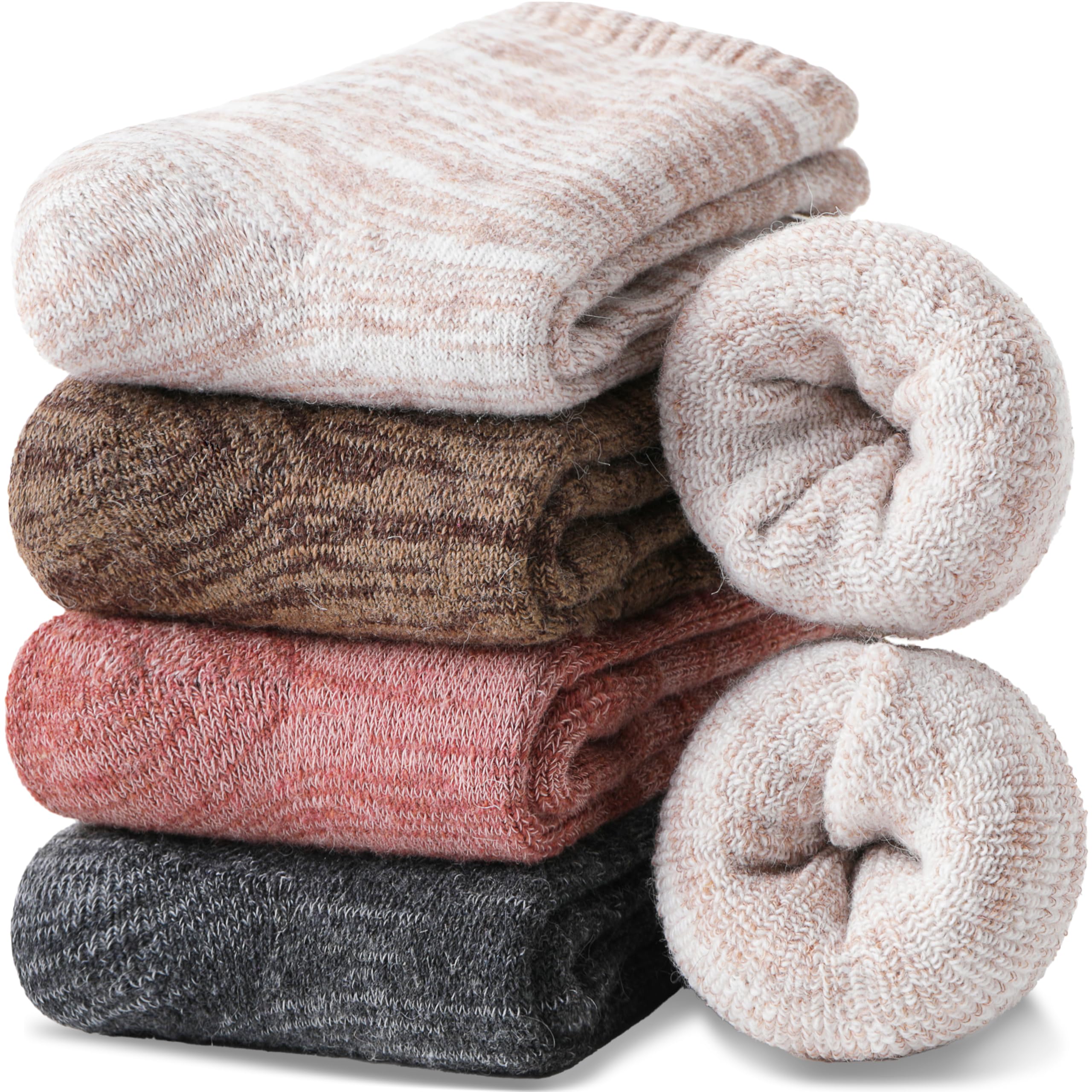 EBMORE Merino Wandersocken Warme Wollsocken Dicke Socken Thermosocken Wintersocken für Damen Herren 4 Paar