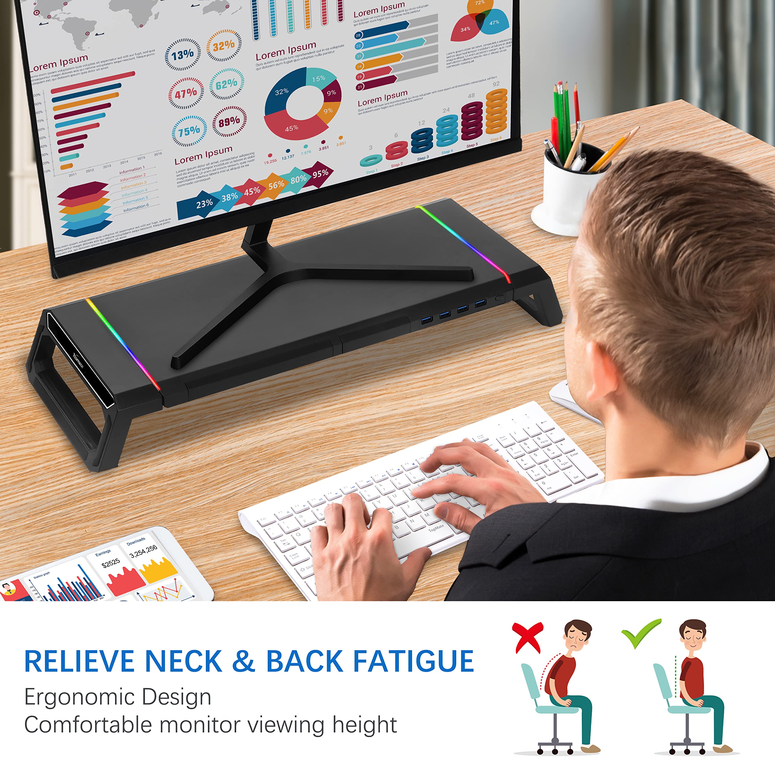 Buy Monitor Stand for Desk RGB Gaming Lights with 4 USB 3.0, TopMate