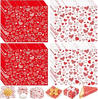 PLULON 160 Pcs Valentine's Day Heart Wax Paper for Food, Deli Wax Paper Parchment Oil-proof Picnic Basket Liners Sandwich Candy Cookies Greaseproof Wraps for Valentines Wedding Kitchen Party Supplies