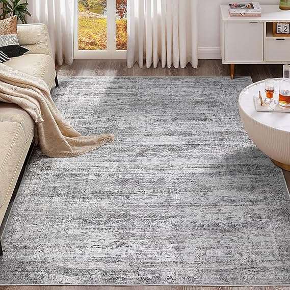 5x7 Area Rug Living Room Rugs - Washable Neutral Modern Abstract Soft Thin Rug Indoor Floor No Slip Rug Carpet for Bedroom Under Dining Table Home Office Decor - Light Gray