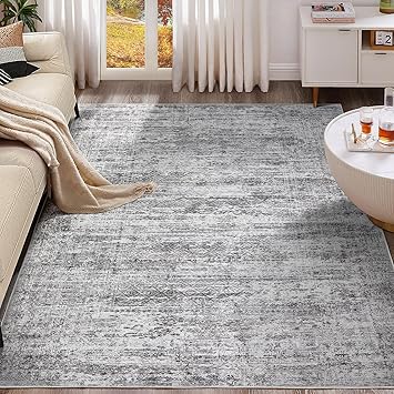 5x7 Area Rug Living Room Rugs - Washable Neutral Modern Abstract Soft Thin Rug Indoor Floor No Slip Rug Carpet for Bedroom Under Dining Table Home Office Decor - Light Gray