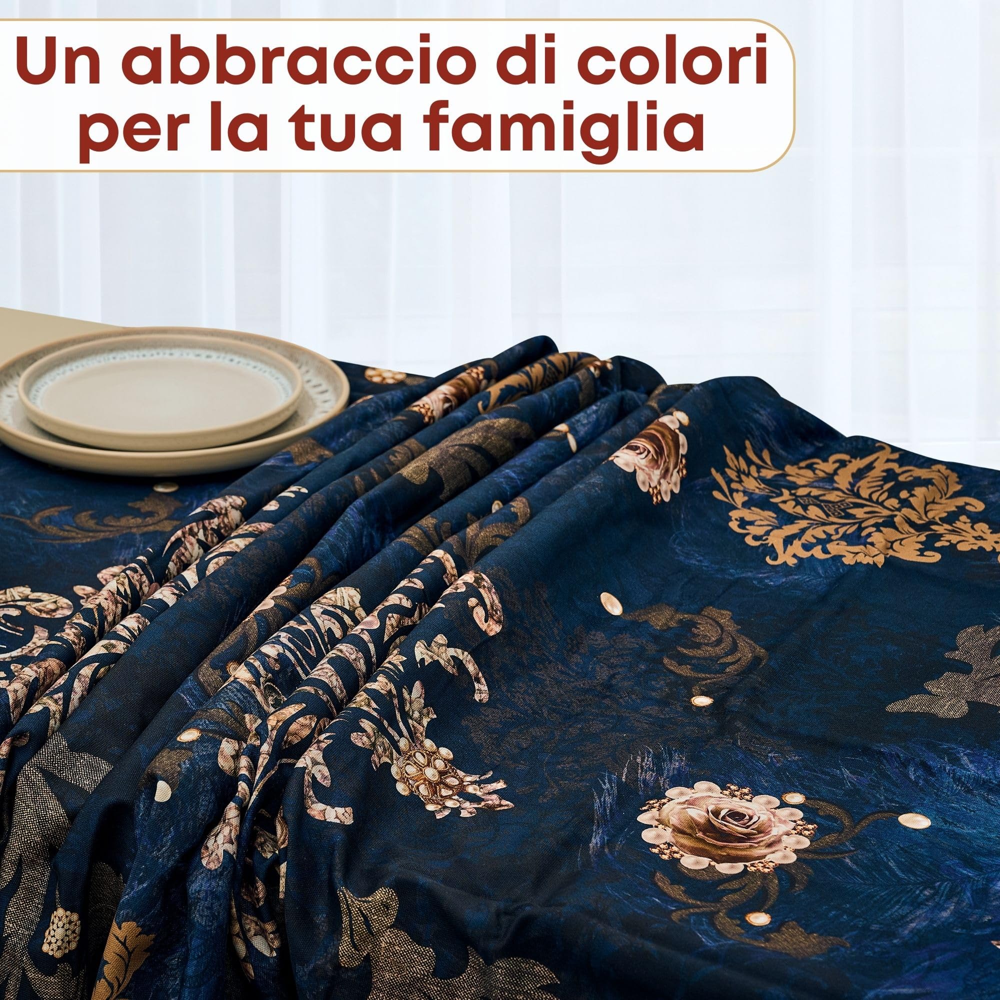NAMAI - Set 8 Pezzi Danubio Blu, 100% Cotone, Lavabili in Lavatrice, Resistenti al Calore, Tovaglia Cotone 160x300, Runner Tavolo, Set Presine da Cucina e Strofinacci (Set Con Tovaglia 160x300)