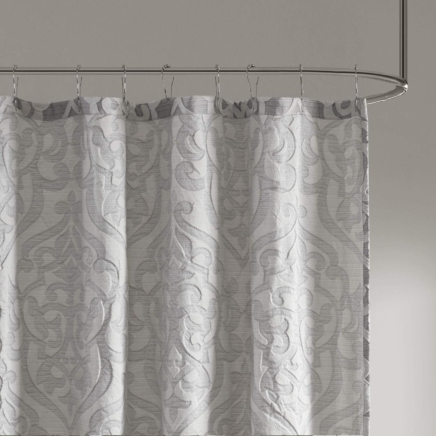 Madison Park Odette Fabric Shower Curtain Luxe Textured Jacquard, Damask Medallion Machine Washable Modern Home Bathroom Decor, Bathtub Privacy Screen, 72" x 72", Silver (MP70-6875) : Everything Else
