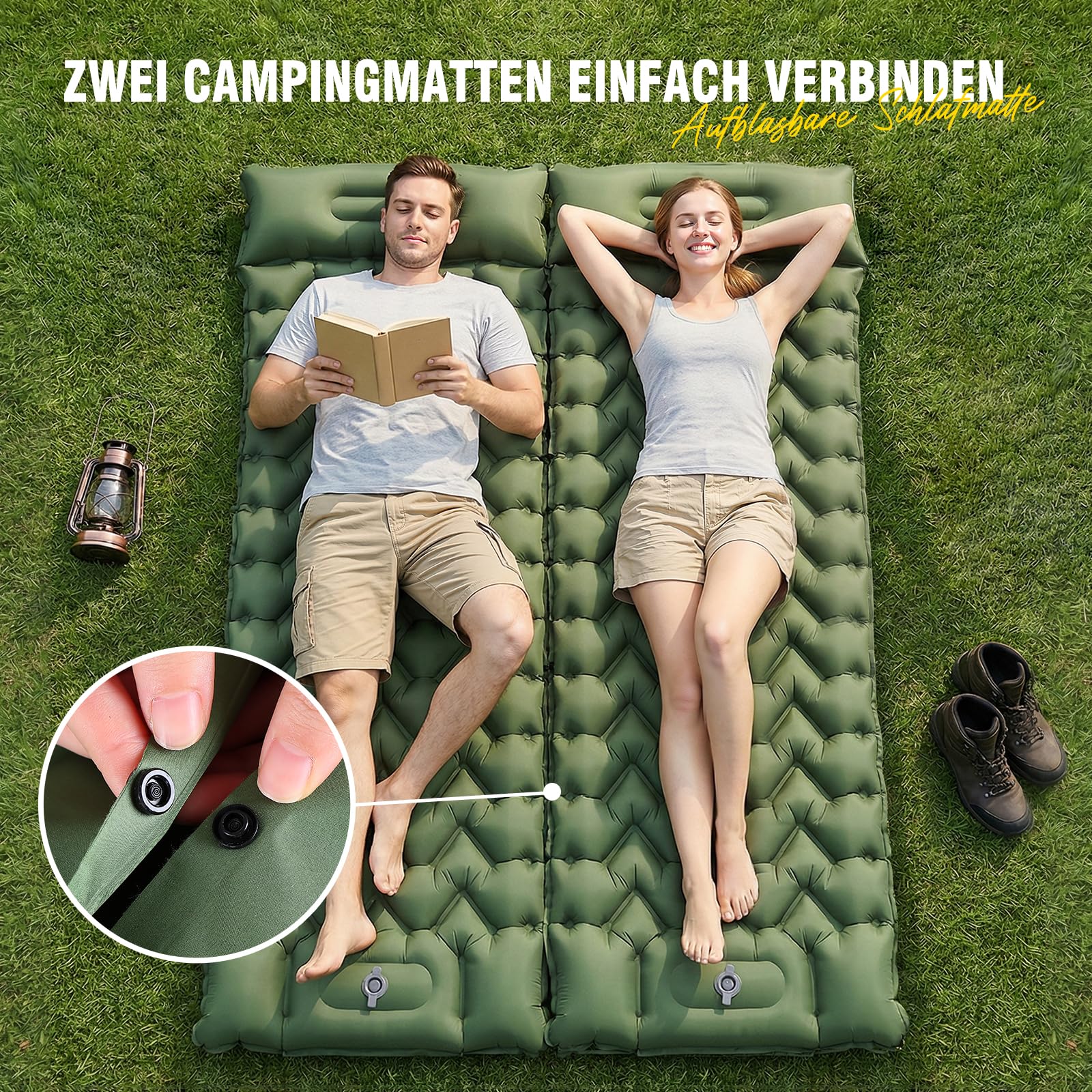 Elegear Isomatte Camping, 14CM Verdicktes Aufblasbare Luftmatratze mit Fußpumpe, Strapazierfähiges 50D-Nylon + TPU Tragbar Kompakt Wasserdicht Schlafmatte für Camping Wandern Trekking Backpacking