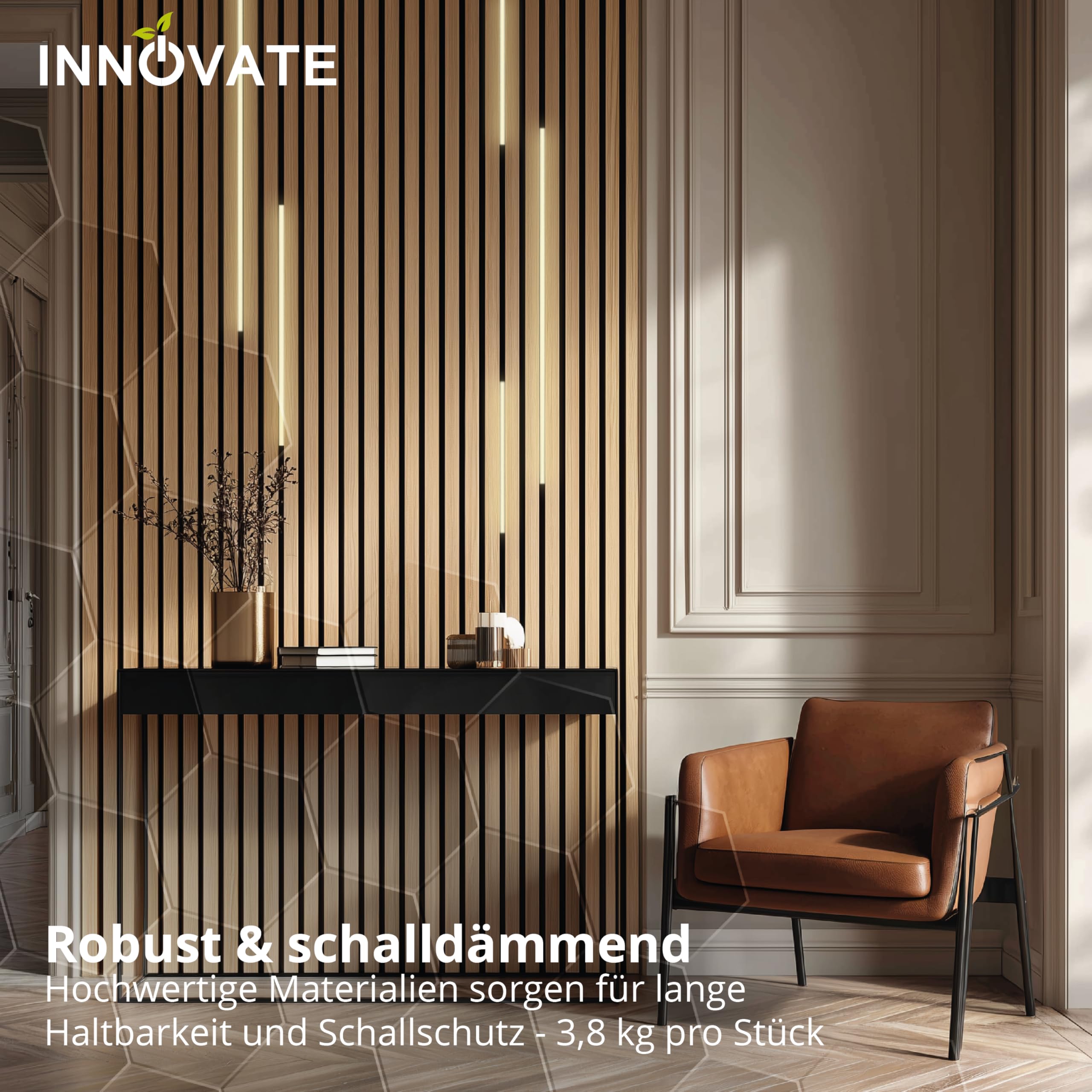 INNOVATE Akustikpaneele Holz 120x60 cm 6 Stk. I Akustik Holzpaneele Wand | Akustikpaneele Eiche hell 4,32m² Wanddeko Holz I Acoustic Panel Wanddeko Wohnzimmer I Akustikpaneele 120x60 Wandverkleidung