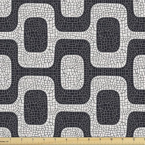 Vista 141 de Ambesonne Tela beige de The Yard, ilustración contemporánea de animales marinos en estilo retro, arte de caballito de mar de cangrejo de pulpo, tela