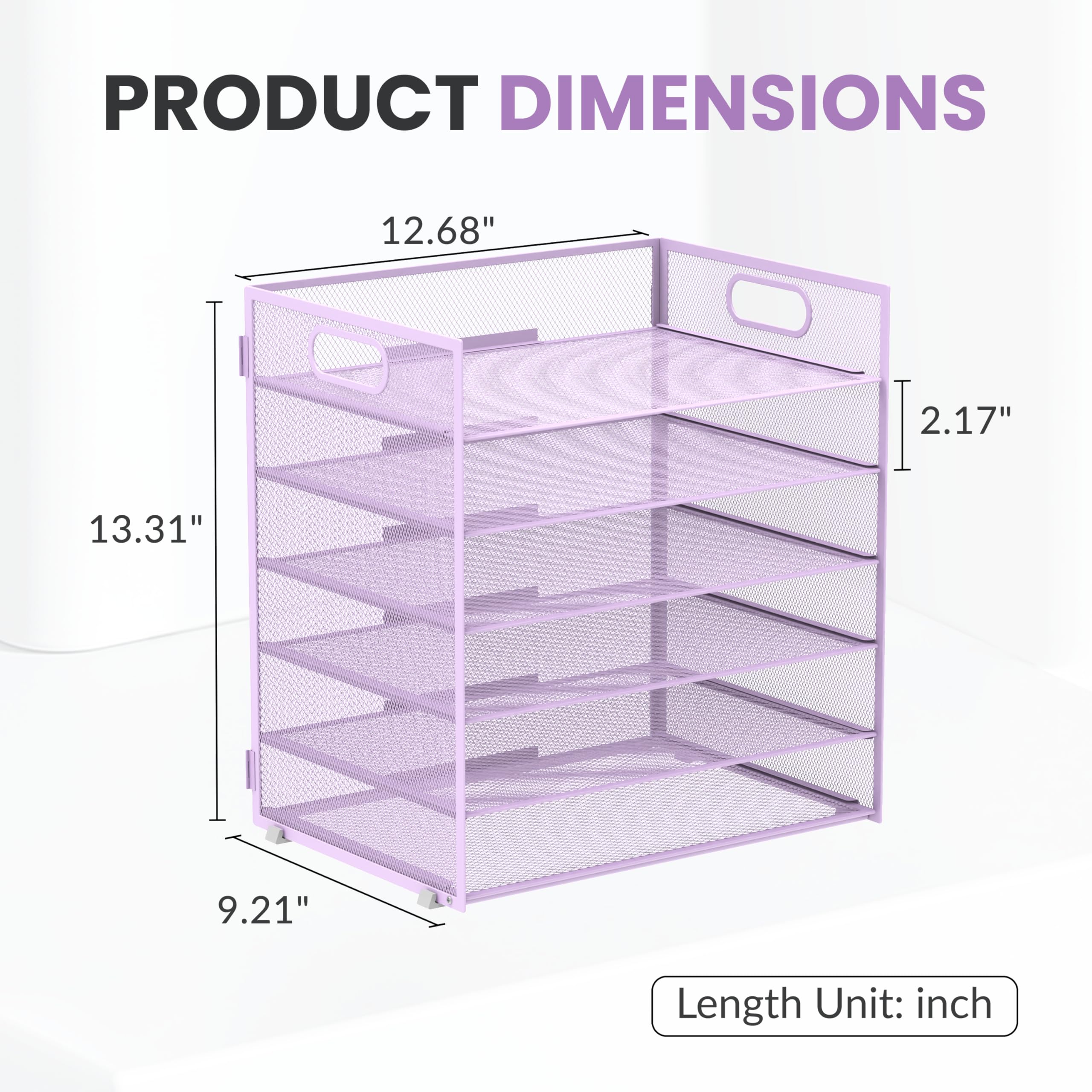 Daltack Organiseur de Papier à 6 Niveaux pour Bureau, bac à courrier en Maille avec poignée pour Bureau, Maison, école, Violet