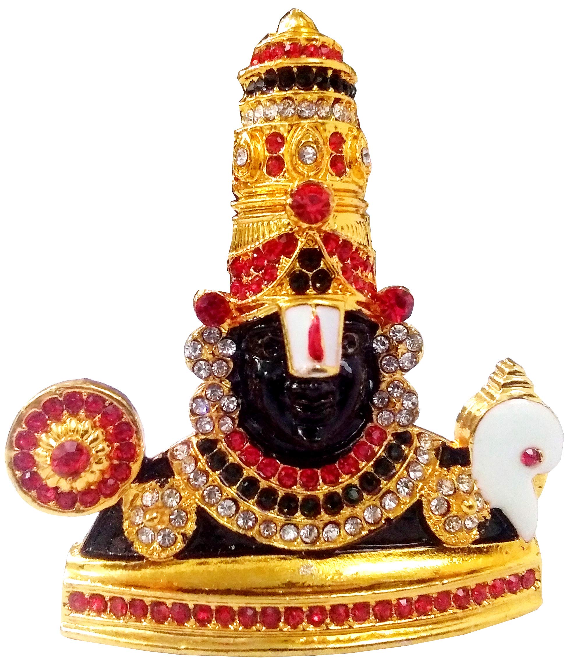 Purpledip Metal Idol Tirupathi Balaji: Glittering Stones Statue with Shankha-Chakra (11852)