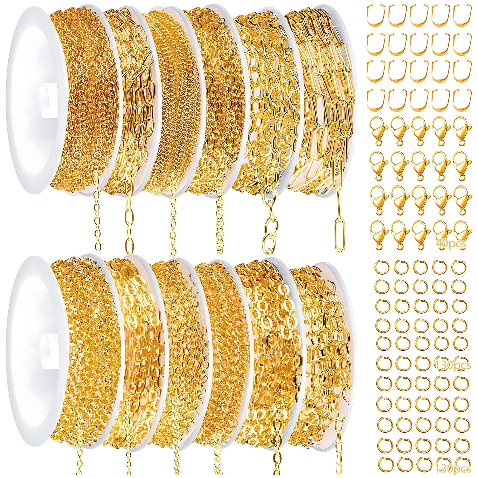 12 Stück Vergoldete Kreuzketten für Schmuckherstellung, verschiedene Größen, inklusive Biegeringen, Karabinerverschlüssen und Fischhakenverschlüssen, ideal für Halsketten, Armbänder und DIY-Schmuck