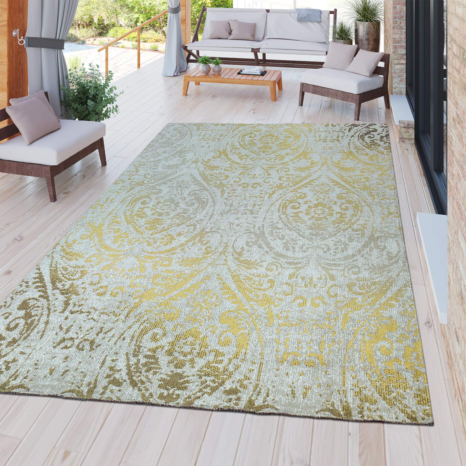 TT Home Moderner Outdoor Teppich Wetterfest für Innen & Außenbereich Boho Style In Multifarben