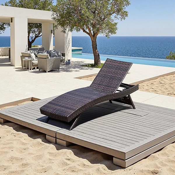 FAVSH 74'' Folding Patio Chaise Lounge Set of 1 Chair, PE Rattan Foldable Backrest Chaise Reclining, Outdoor Pool Folding Recliner, Adjustable Wicker Seating Chairs for Beach Poolside