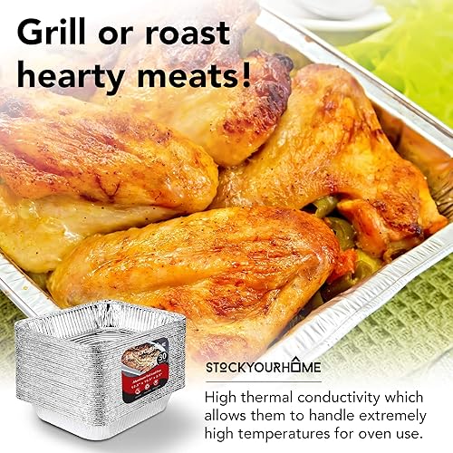 Vista 29 de Stock Your Home Bandejas de aluminio de 9 x 13 pulgadas con tapas (paquete de 10) – Sartenes profundas desechables de tamaño medio para cocinar