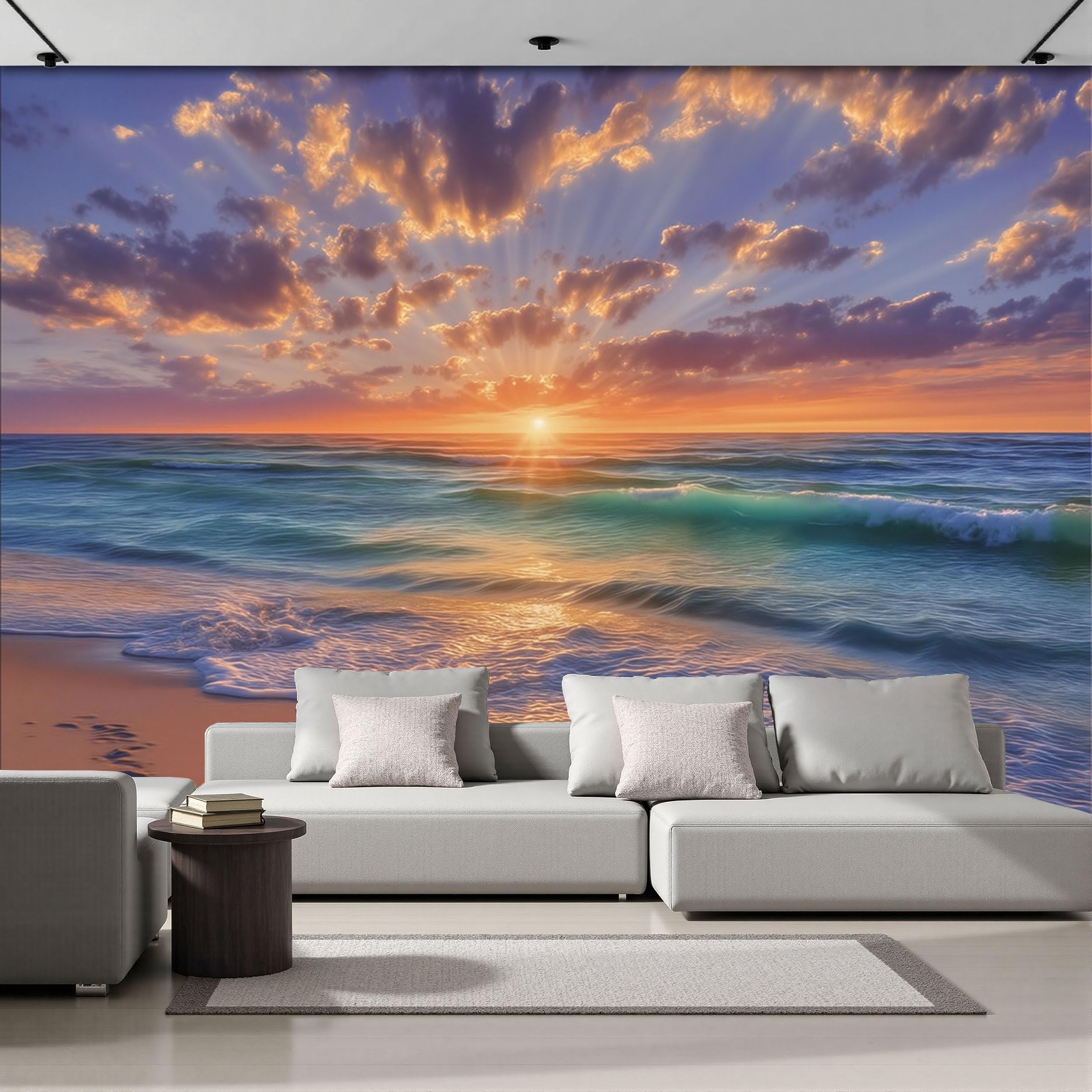 Fresque murale plage et coucher de soleil pour salon et chambre