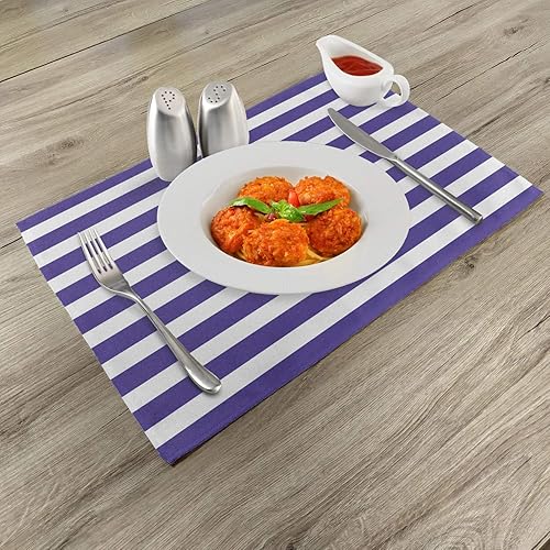 Miniatura 2 de Ambesonne Juego de 4 alfombrillas a rayas, estilo marino náutico, azul marino y blanco, estampado geométrico, manteles individuales de tela lavable