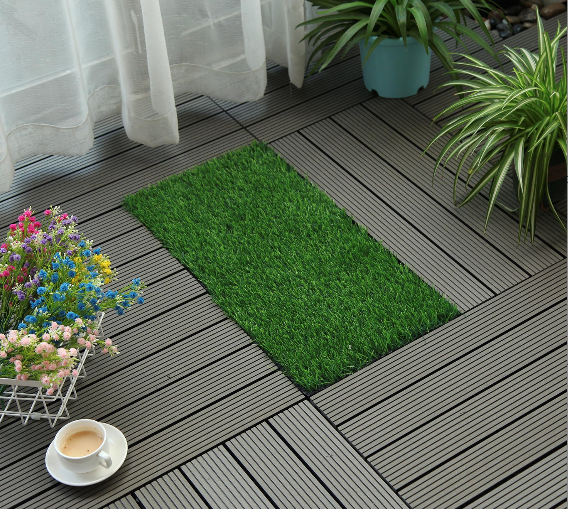 RHP 12 baldosas de madera WPC de alta calidad para terraza, sistema de conexión, 30 x 60 cm, fácil de colocar, resistente al agua, resistente a la corrosión (25-18)