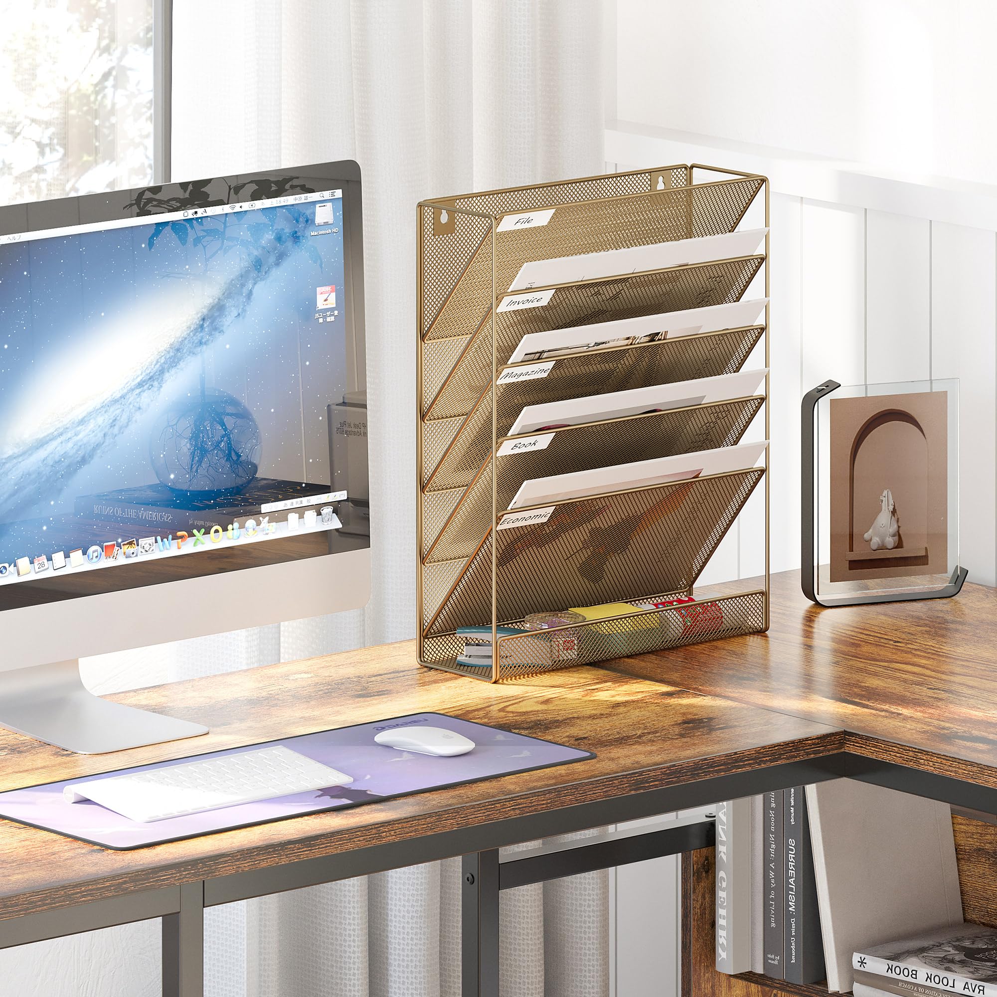 EasyPAG Organizer da parete in rete a 5 ripiani, formato lettera, supporto da scrivania/supporto da parete, organizer per posta per ufficio, casa e classe, argento