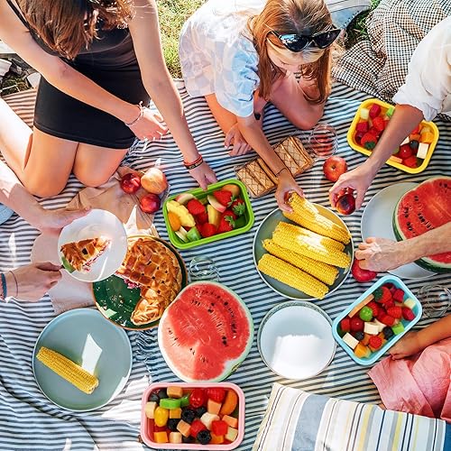 Miniatura 6 de Mifoci Juego de 8 cuencos plegables de silicona para acampar con tapa de ventilación, recipientes de almacenamiento de silicona de 17 onzas para