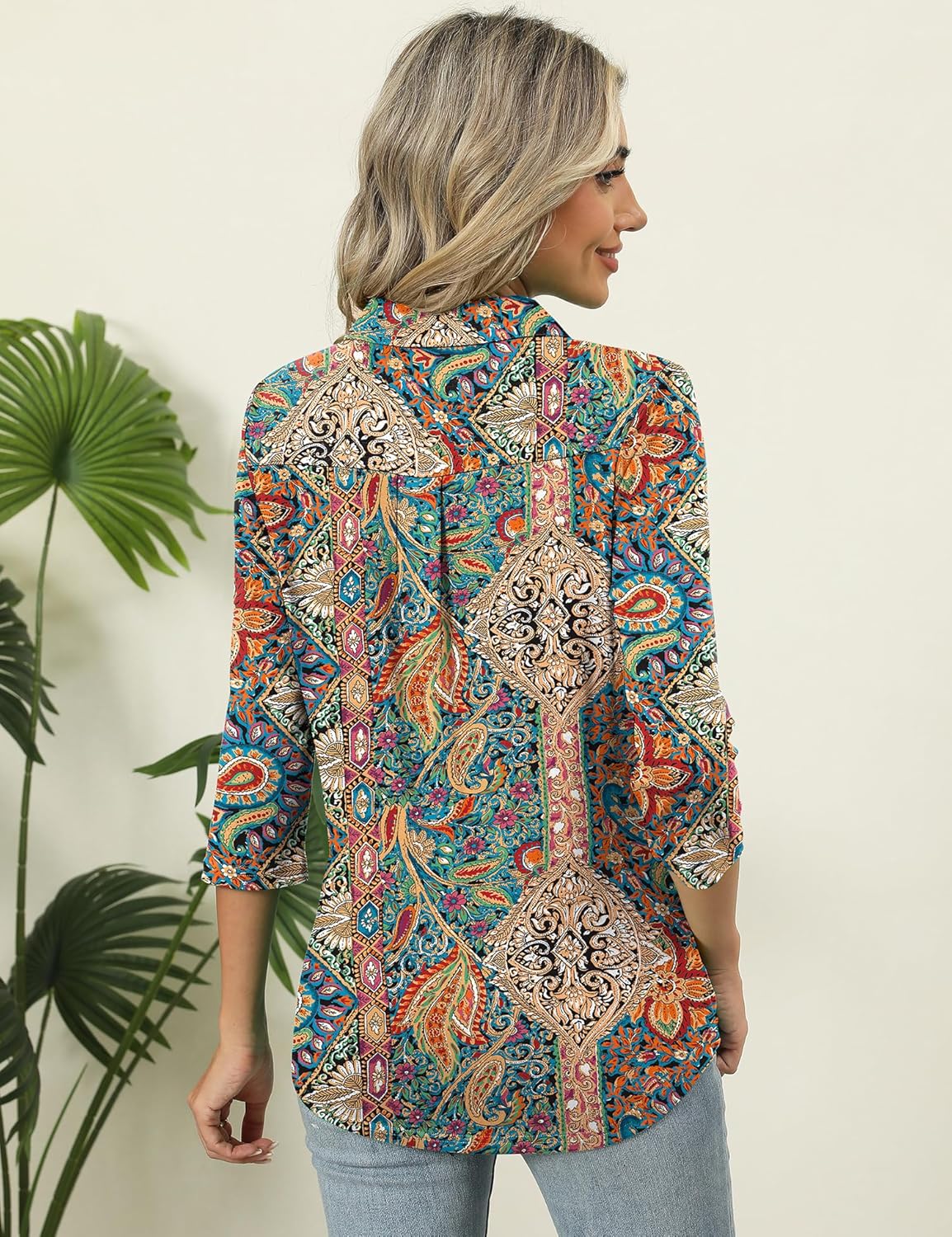 ZHENWEI Women's 3/4 Length Sleeve V-Neck Collared Tops Summer Business Casual Work Polo Shirts 2025 - Image 4