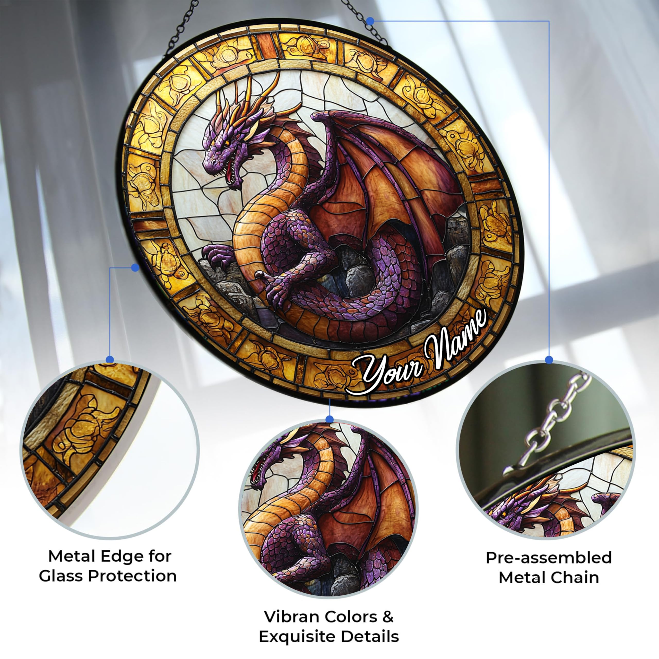HYPESTYLE Customized Dungeon Dragon Stained Glass Window Hanging Sun Catcher Halloween Haning Ornament Decoration Christmas Birthday Gifts for Lover Friends Mother Day