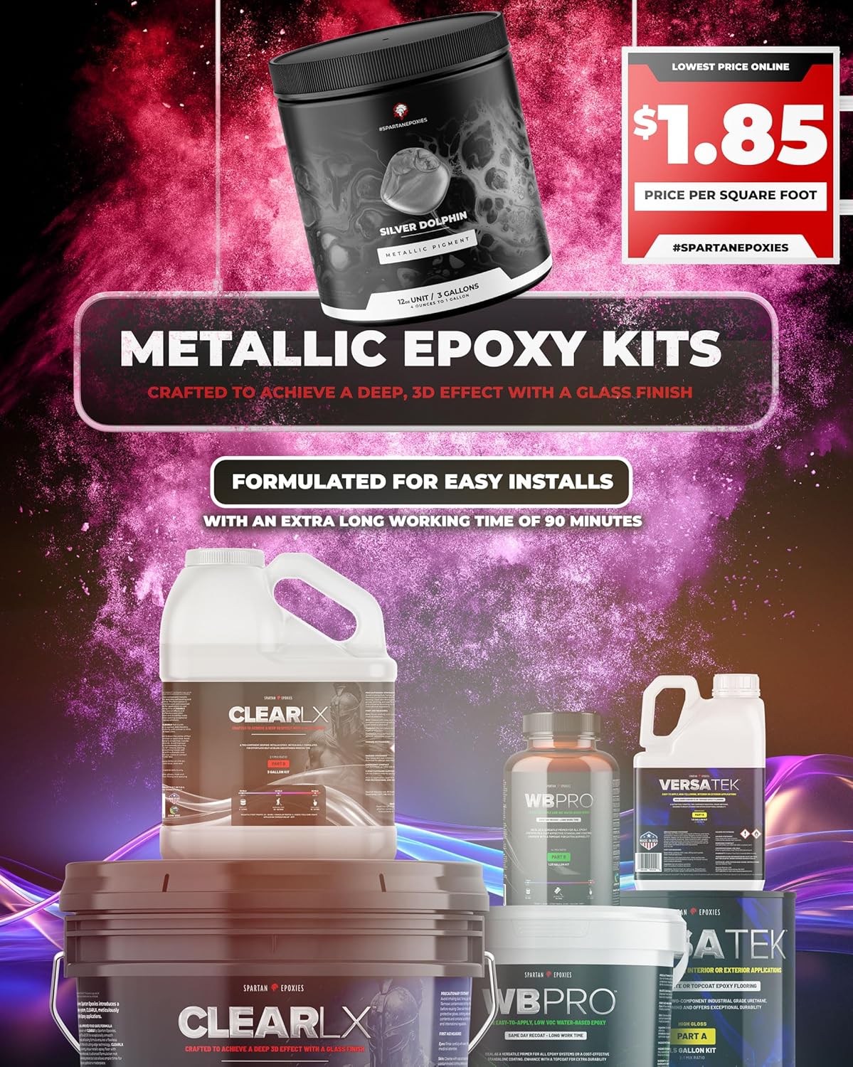 Spartan Epoxies Metallic Epoxy Kits for Concrete - Available in 300-420 sq ft, 350-490 sq ft, and 600-840 sq ft (Dolphin, Manatee, with Pearl Highlights, 350-490 ft²)