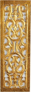 Deco 79 Wooden Scroll Handmade Home Wall Decor, 12" x 1" x 36", Gold | Intricately carved wood wall art, arabesque wall sculpture, wooden panels wall decor
