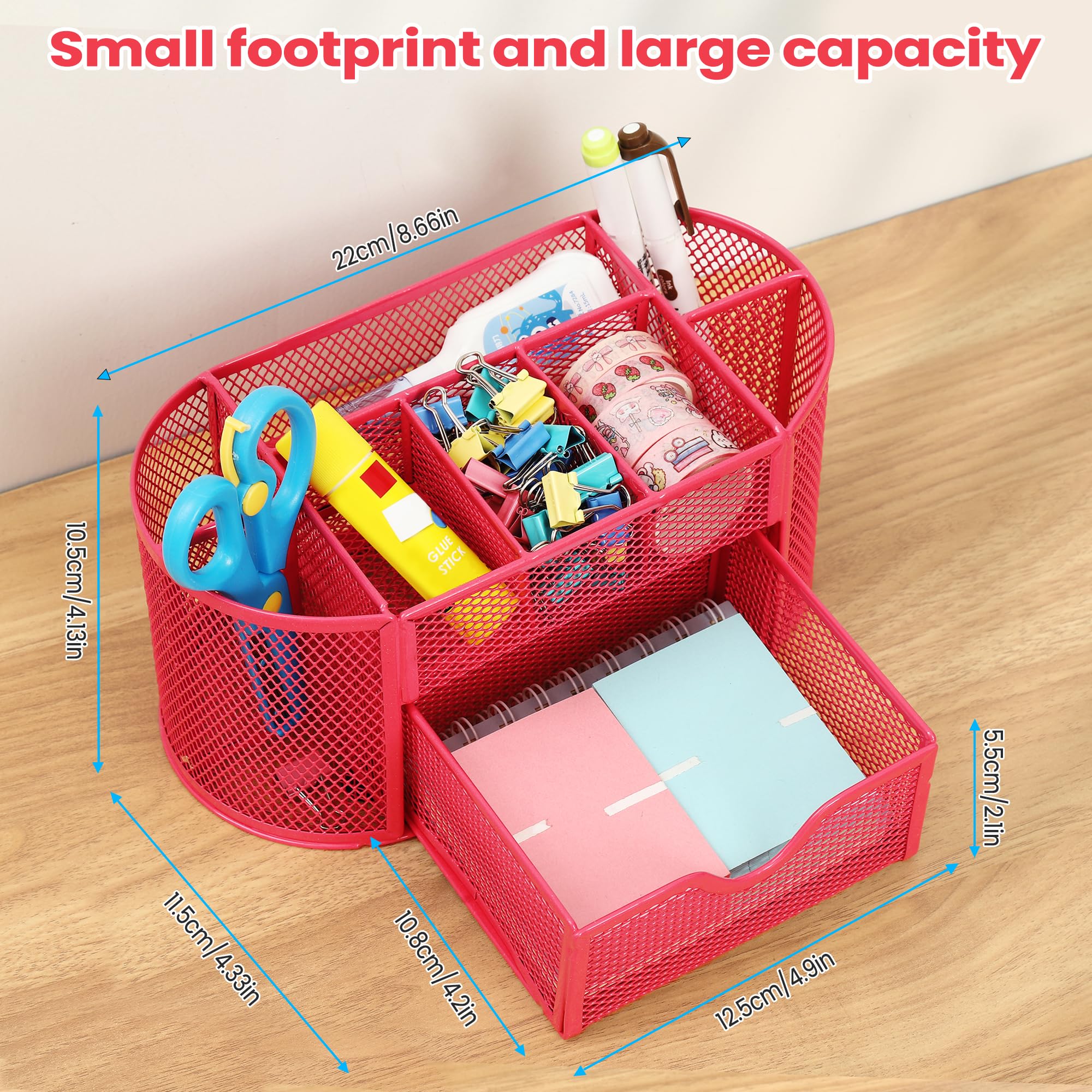 Chumix Organizer Scrivania, Porta Penne per Scrivania, Portapenne da Scrivania in Rete Metallica, Desk Organizer con Cassetto e Porta Penne, per Casa, Scuola, Uffici (Rosa)