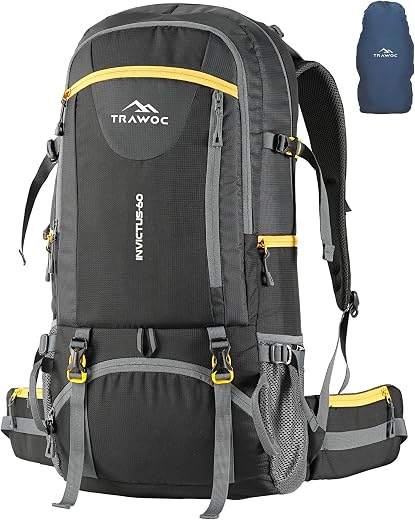 TRAWOC INVICTUS 60L Travel Backpack Hiking Trekking Bag Camping Rucksack for Men &amp; Women with Rain Cover/Shoe Compartment ...