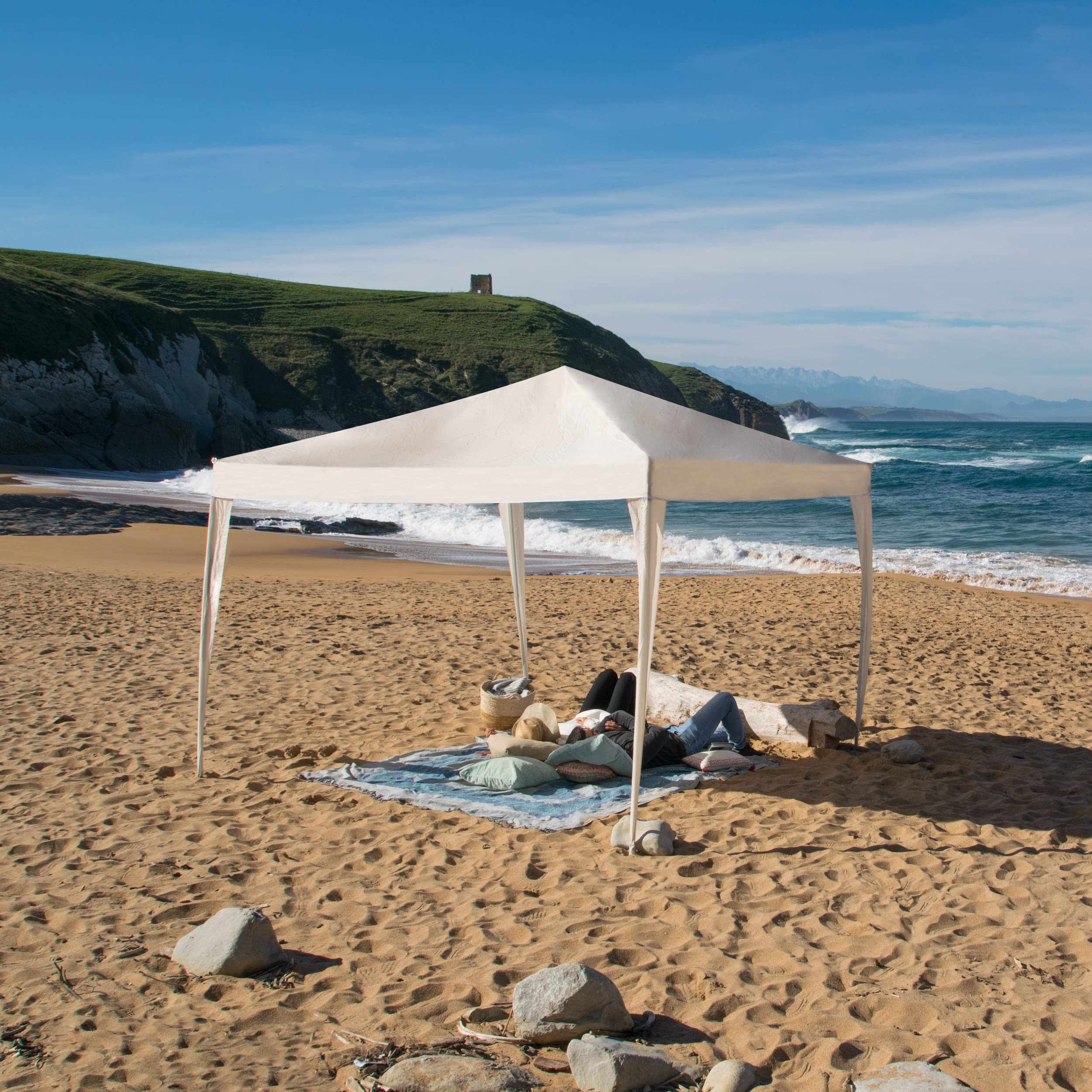 SMARTSUN Carpa Plegable 3x3m Javea Blanca Impermeable - Jardín Playa Campo Terraza - Bolsa de Transporte, Piquetas y Vientos