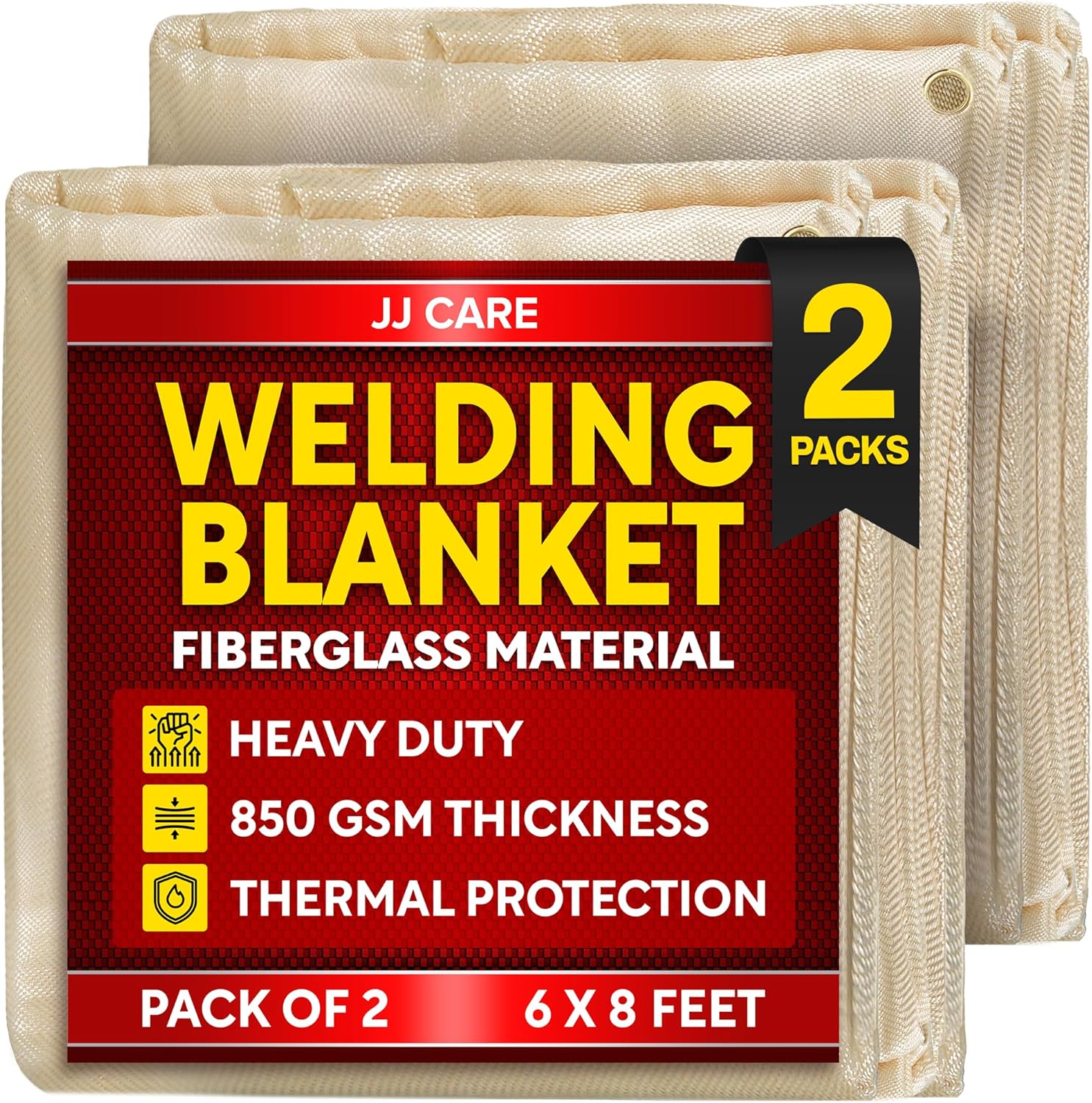 2 Pack Welding Blanket - 6ft x 8ft, 850GSM Fiberglass Welding Blanket for Smokers with Brass Grommets, Heavy Duty Fireproof Welders Mat for Industrial, Smoker, Grill and Camping
