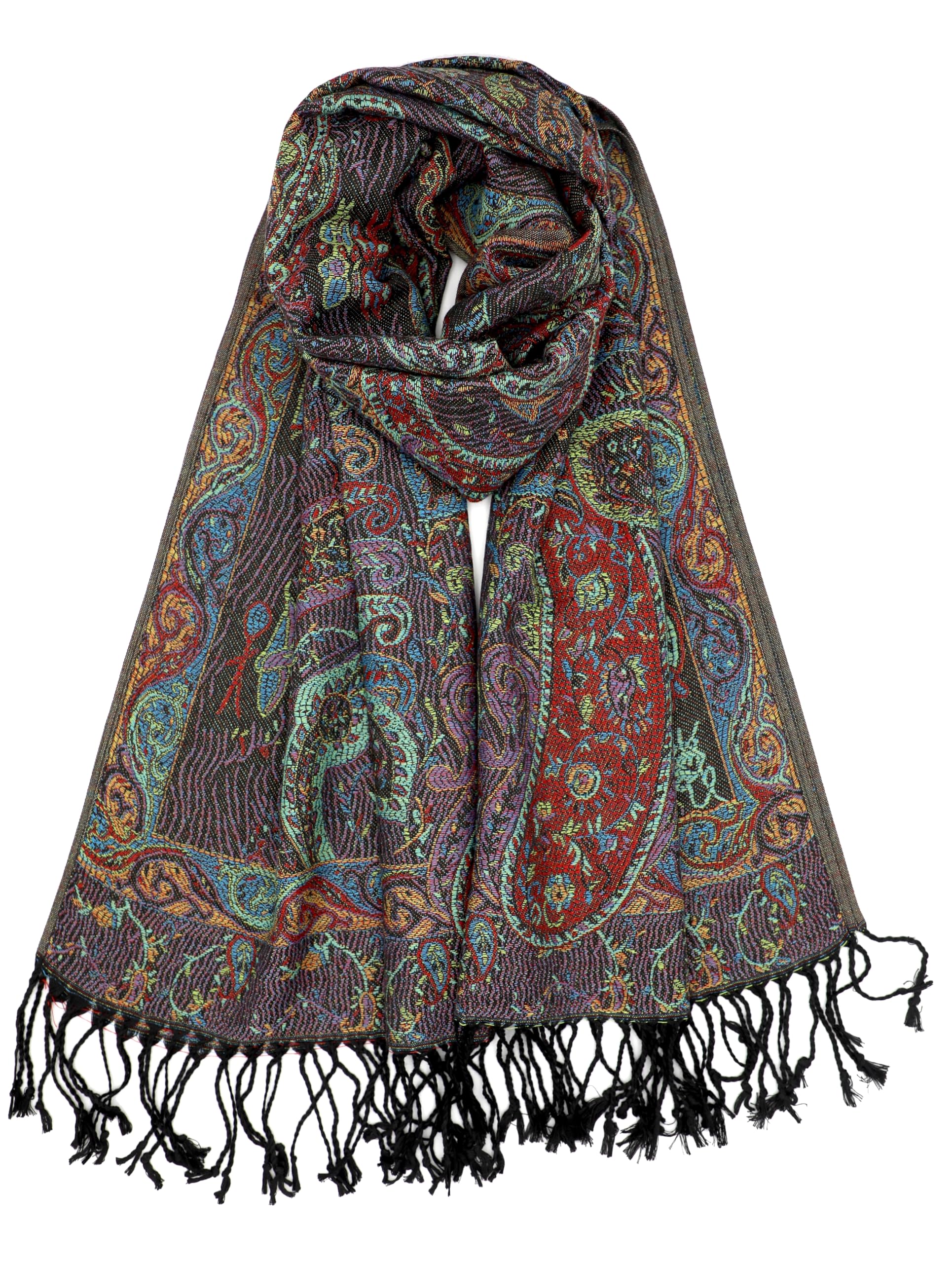 Achillea Reversible Paisley Pashmina Rave Scarf – Exotic Indian Shawls and Wraps for Evening Dresses, Festivals, All Seasons