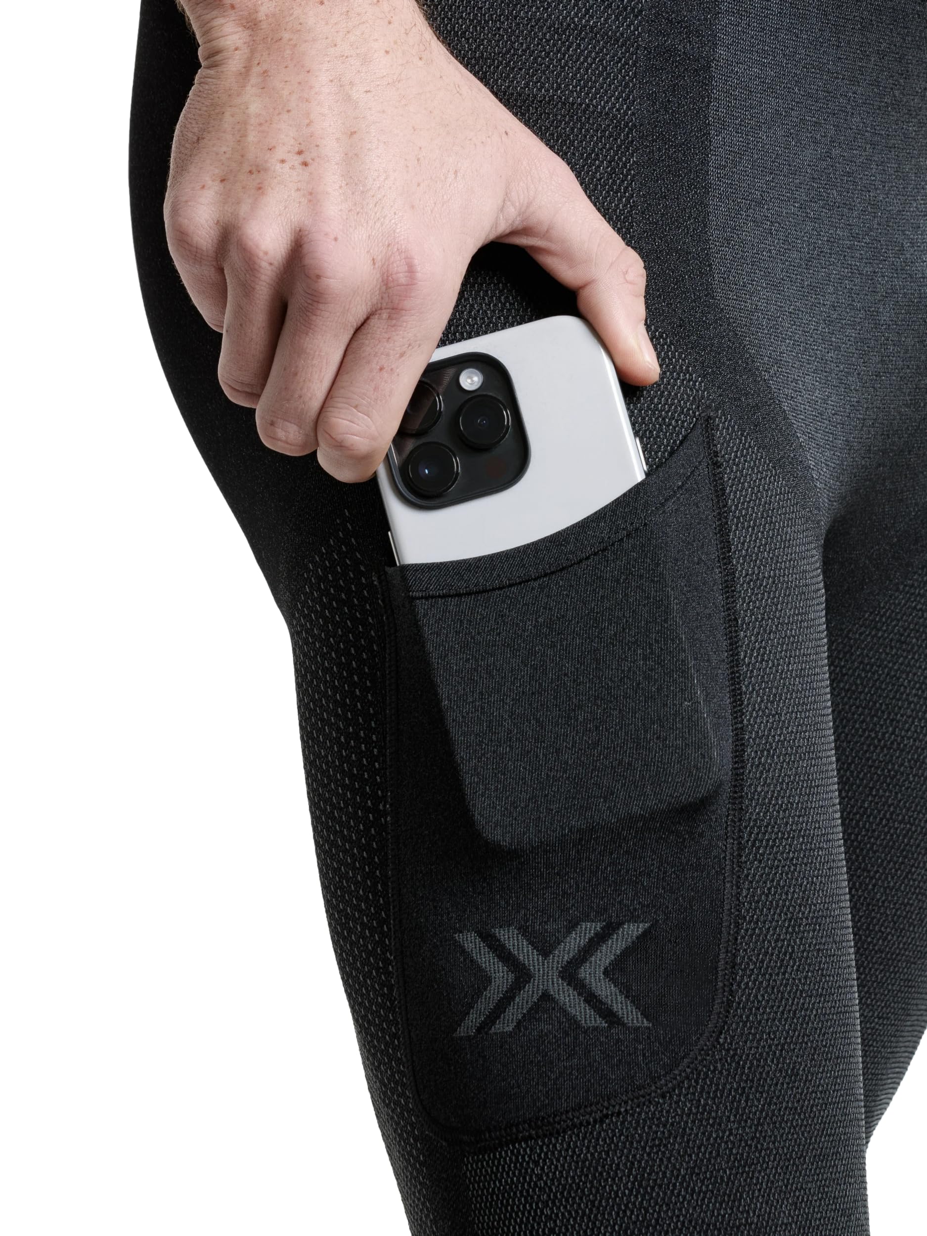 X-Bionic Malla Corta Xceed Run para Hombre - Malla de Running de Alto Rendimiento con tecnología HygroDiffuser y VectorSphere - Termorregulación y transpiración - X Negro/Gris Rinoceronte, M