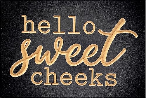 Letrero de baño con texto en inglés Hello Sweet Cheeks, de 6 x 9 pulgadas, divertido letrero de madera para puerta de baño de invitados, decoración