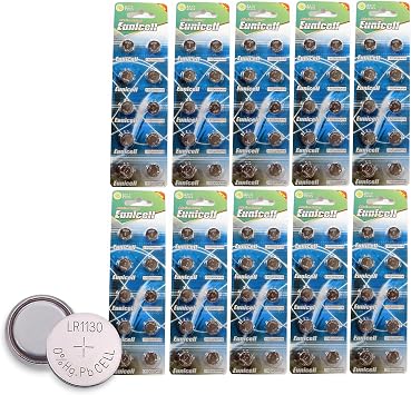Eunicell Set of 100 Button Cells AG10 LR54 LR1130 L1131 SR1130W 389 G10-1.5 Volt
