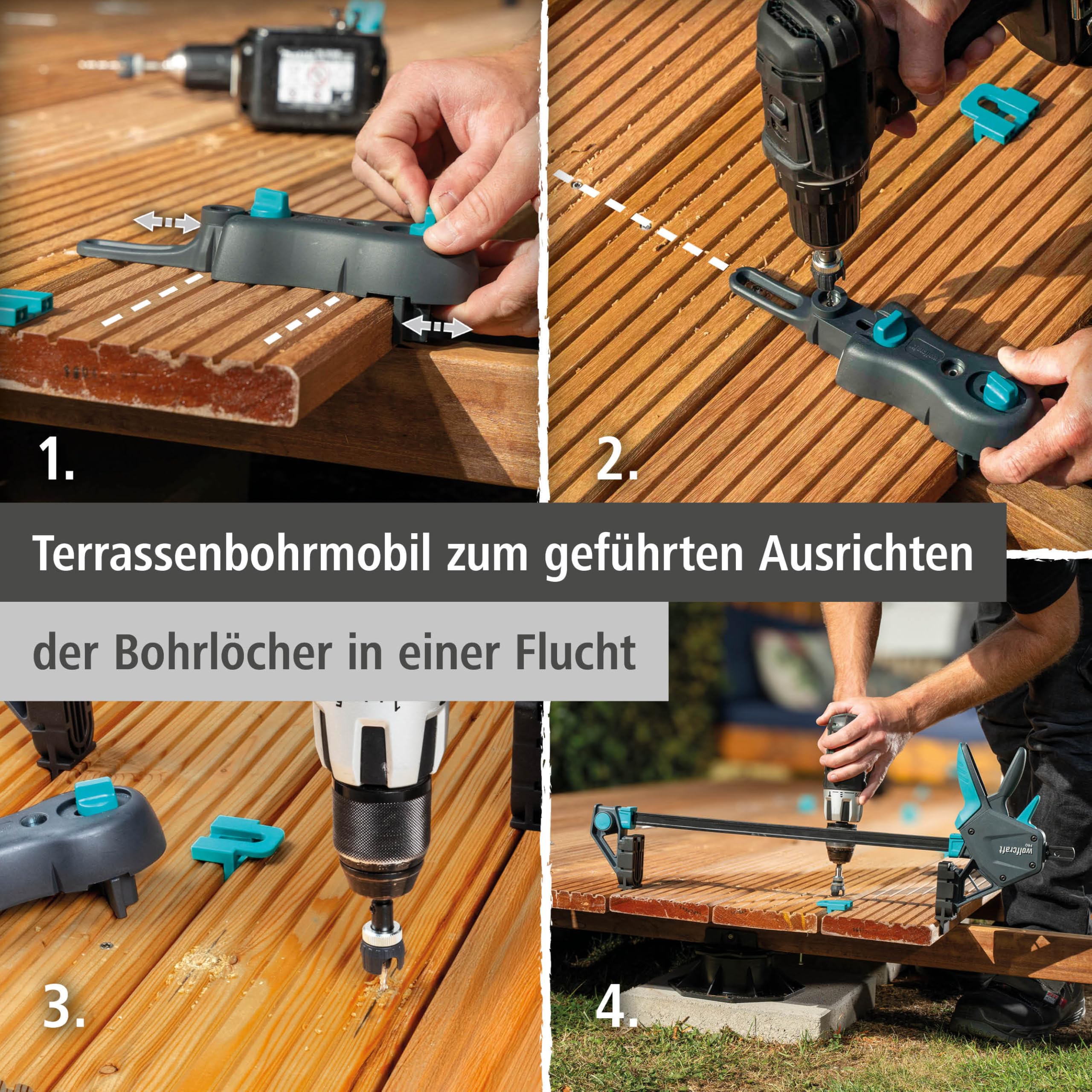 wolfcraft Terrassenbau-Set PRO, 11-tlg. - Das Komplettset für schnelle, effektive und gleichmäßige Montage von Terrassendielen - 6970000