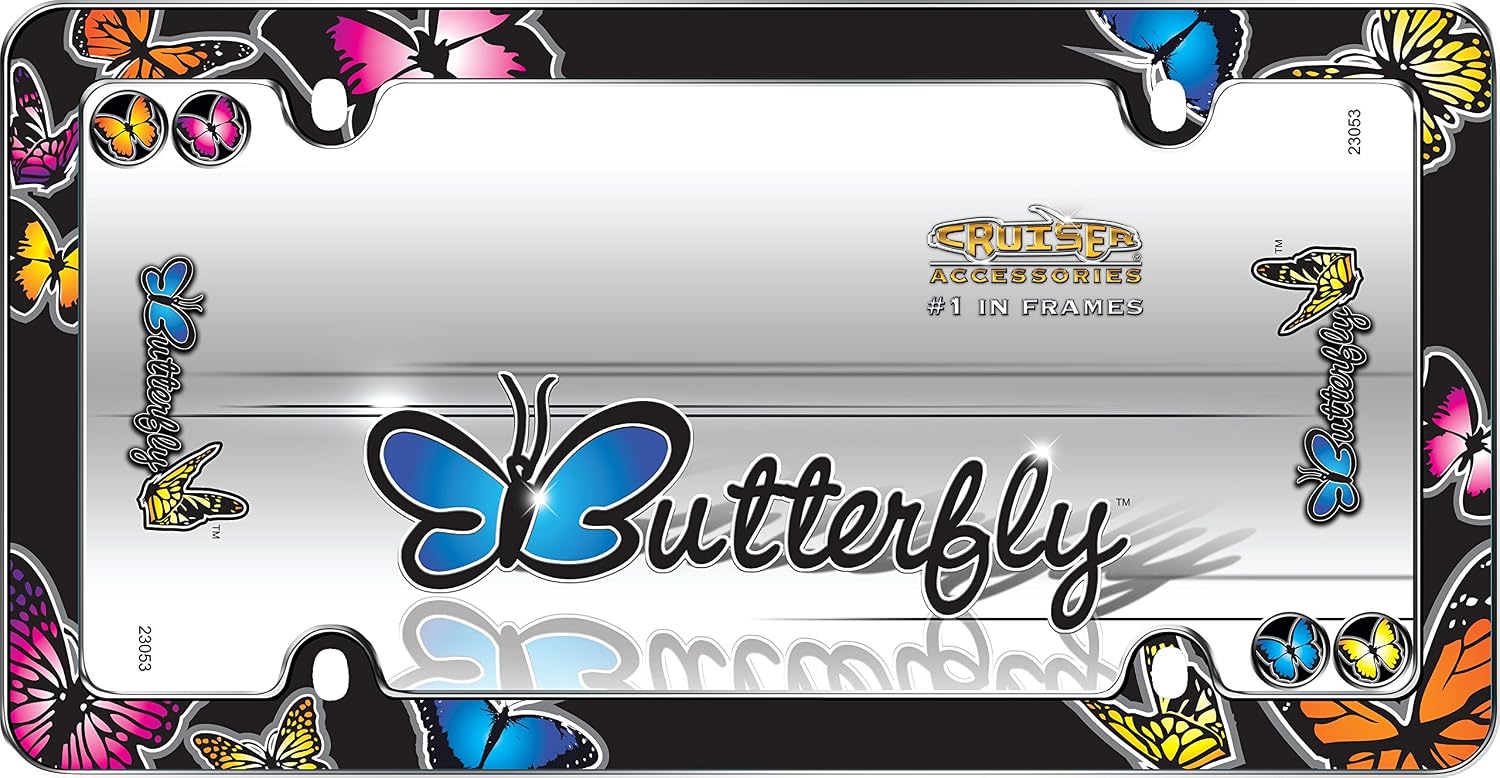 Cruiser Accessories 23053 Butterfly License Plate Frame, Chrome w/Fastener caps